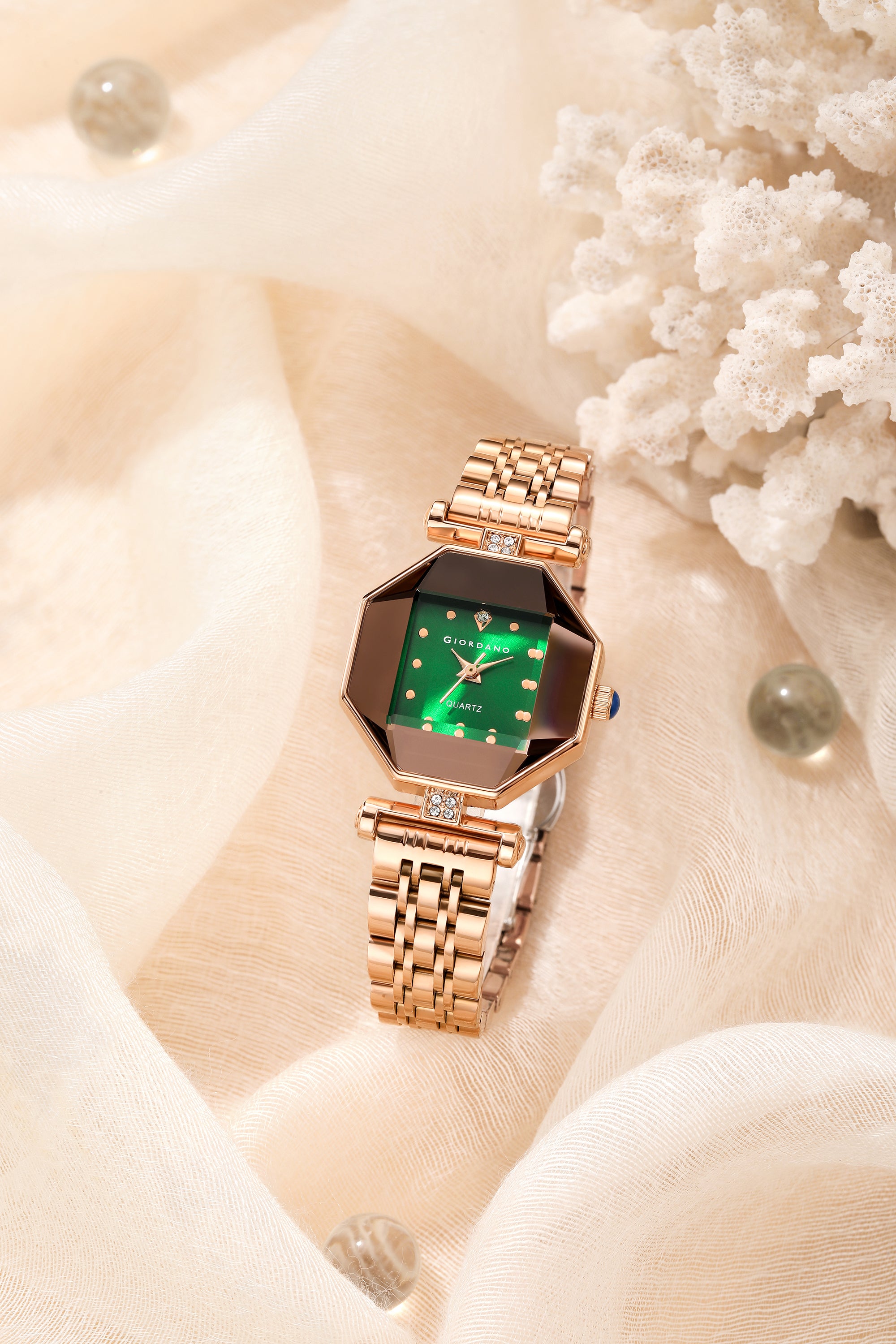 Giordano Dress Watch for Women – Rose Gold Finish, Diamond