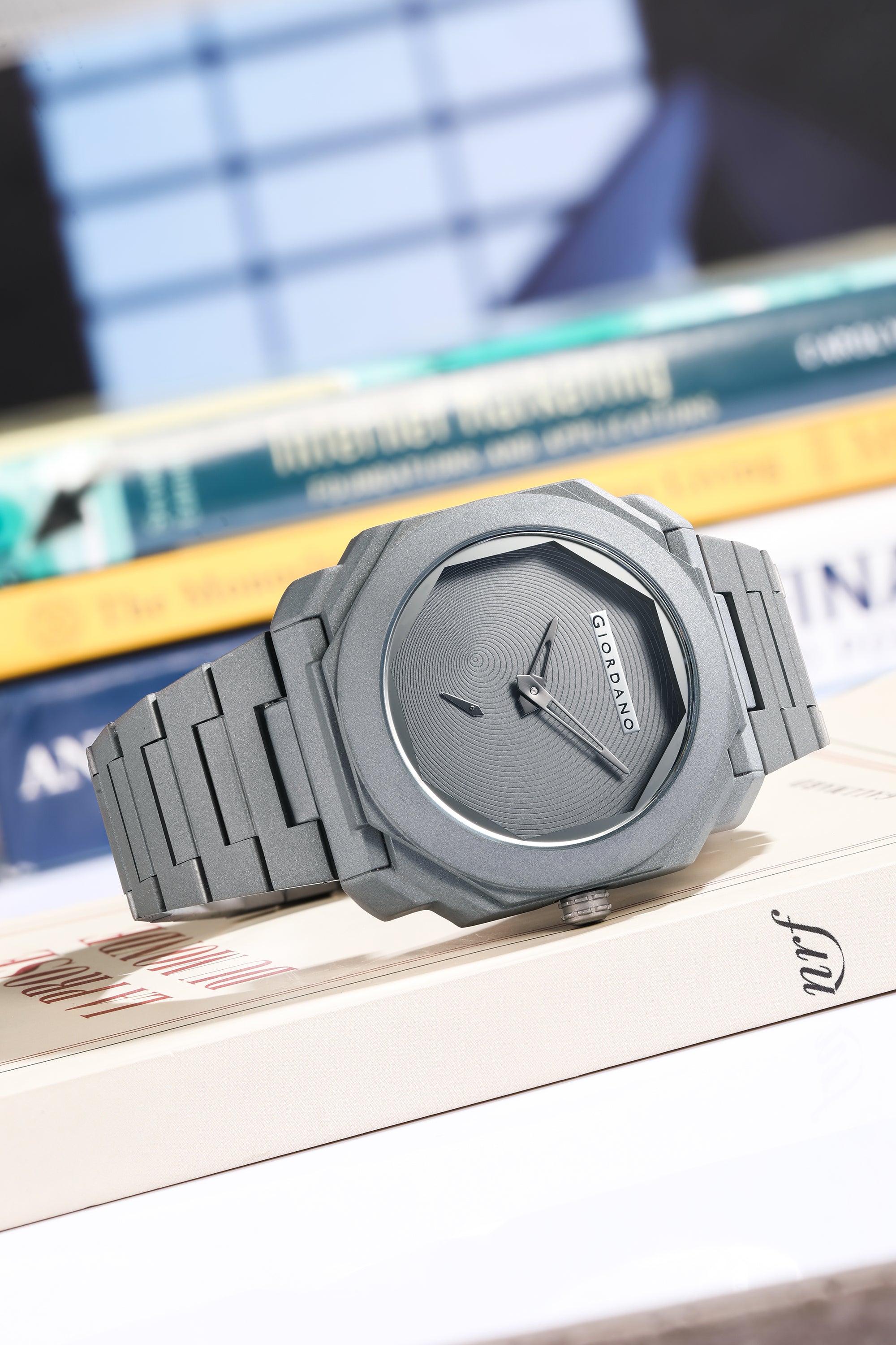 Giordano Octagonal Stainless Steel Watch for Men – Textured Dial with Subdial, Matte Finish Strap | GZ-50131-22
