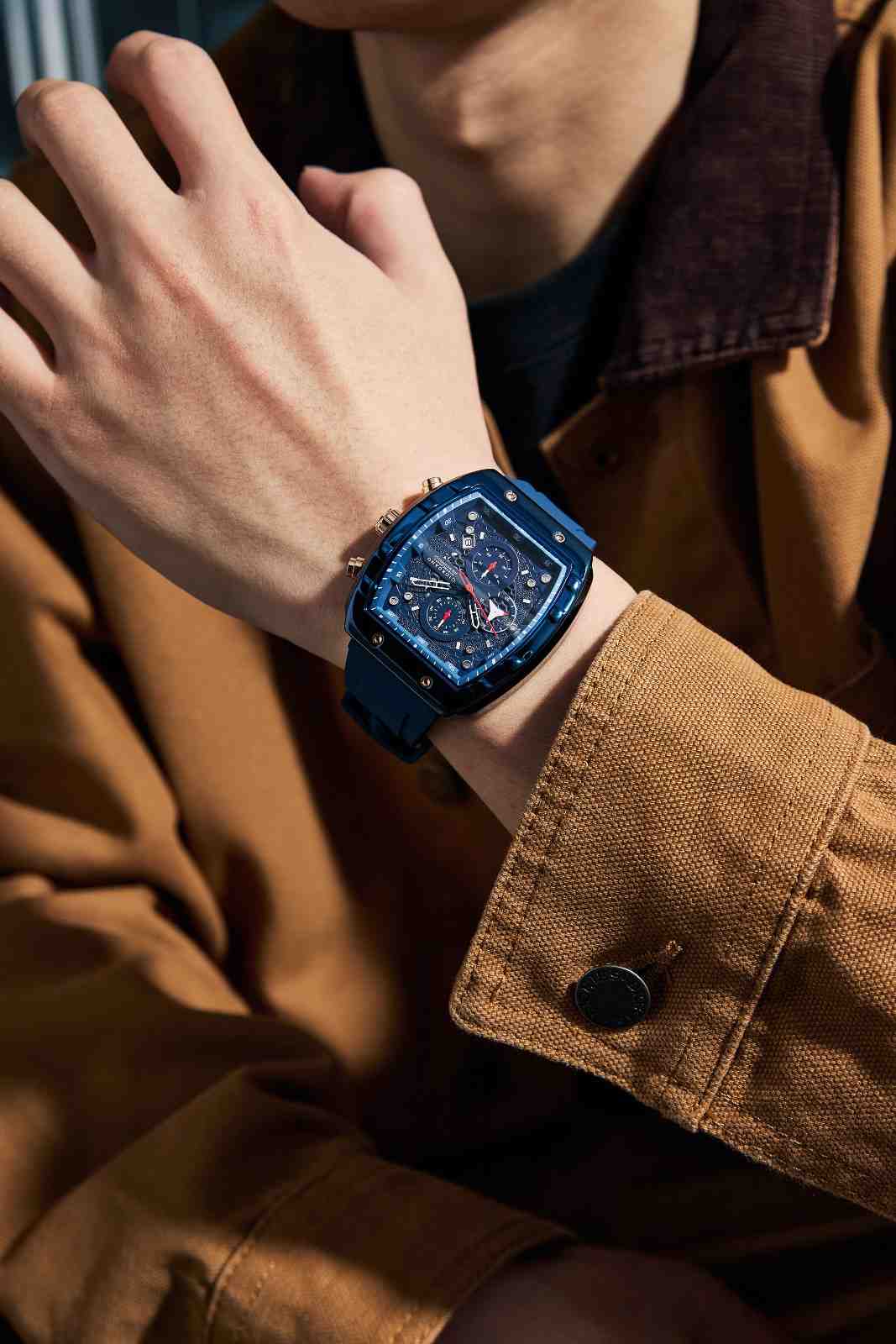 Giordano Blue Square Dial Multifuncational Watch for Men with Stylish Design, Waterproof, Date Display & Silicone Strap GZ-50123-04