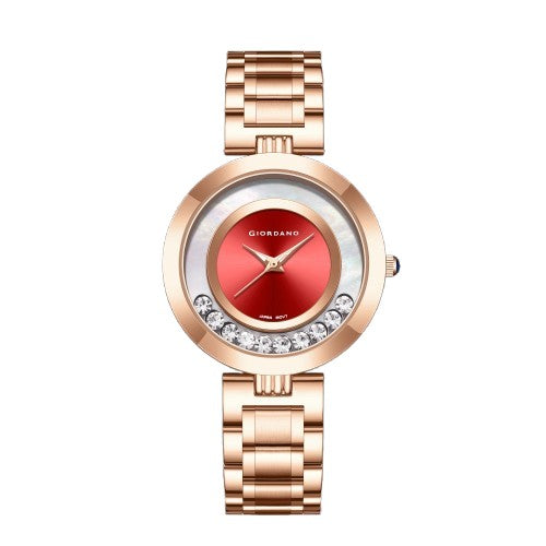 Giordano Rose Gold  Dancing Diamonds Collection Analogue Watch for Women with Elegant Stainless Steel Strap and 3 Hand Mechanism GZ-60083-33