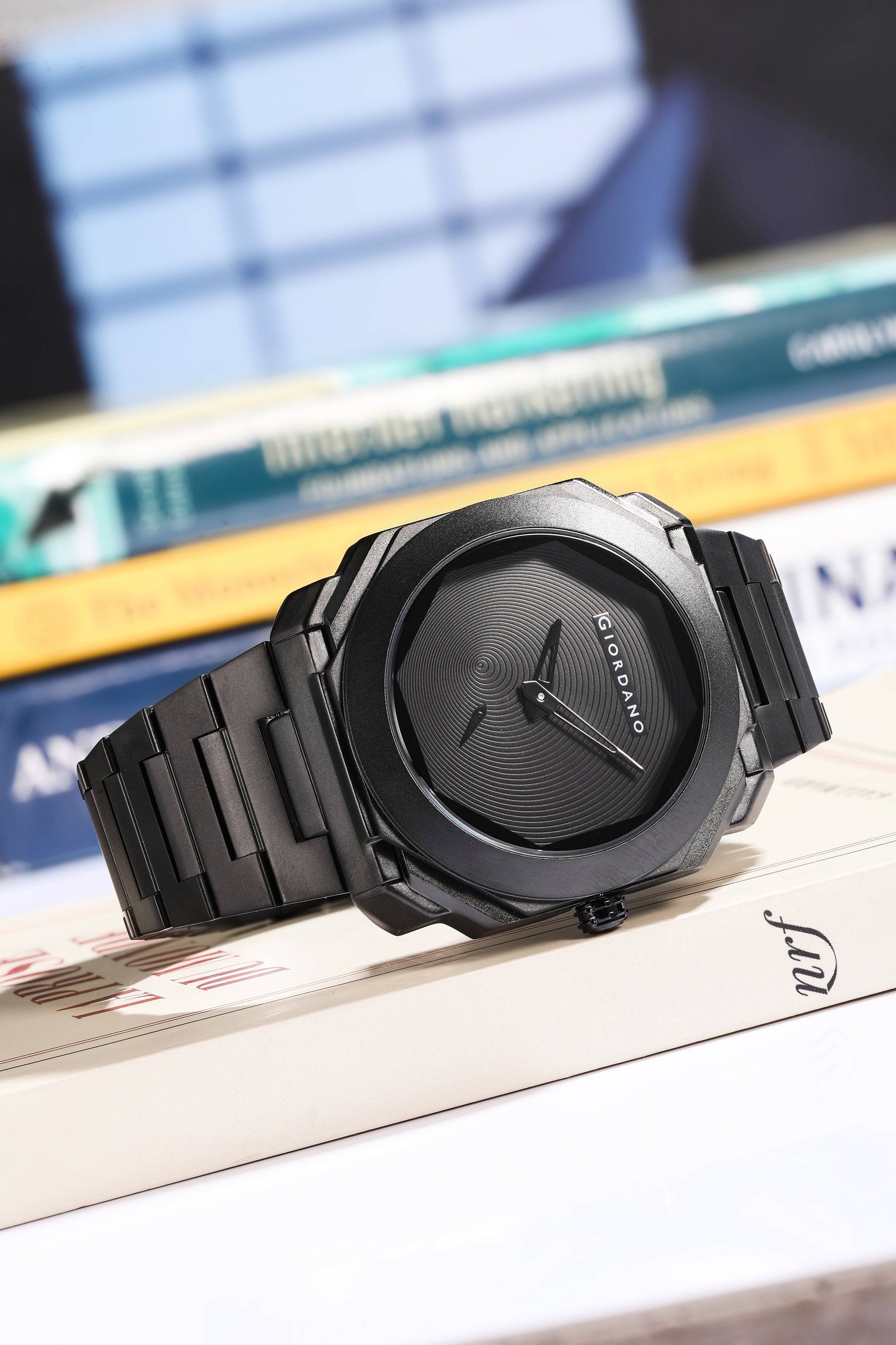 Giordano Octagonal Stainless Steel Watch for Men – Textured Dial with Subdial, Matte Finish Strap | GZ-50131-11