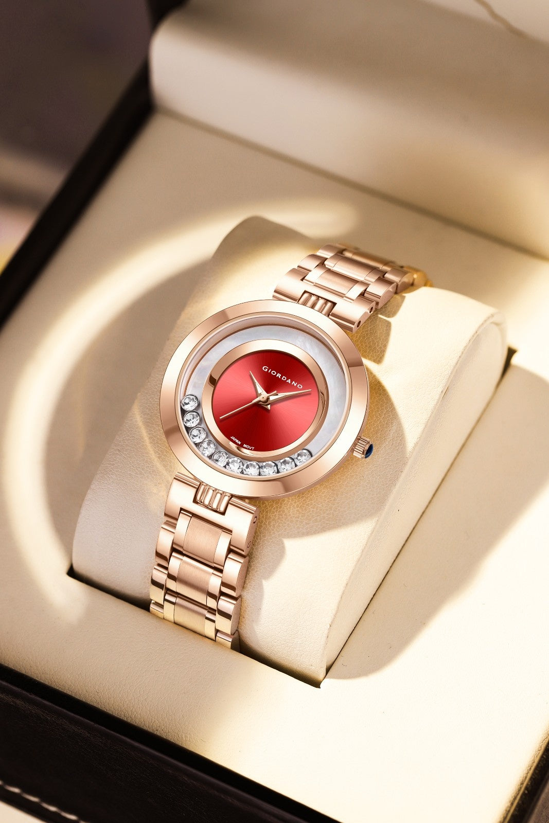 Giordano Rose Gold  Dancing Diamonds Collection Analogue Watch for Women with Elegant Stainless Steel Strap and 3 Hand Mechanism GZ-60083-33