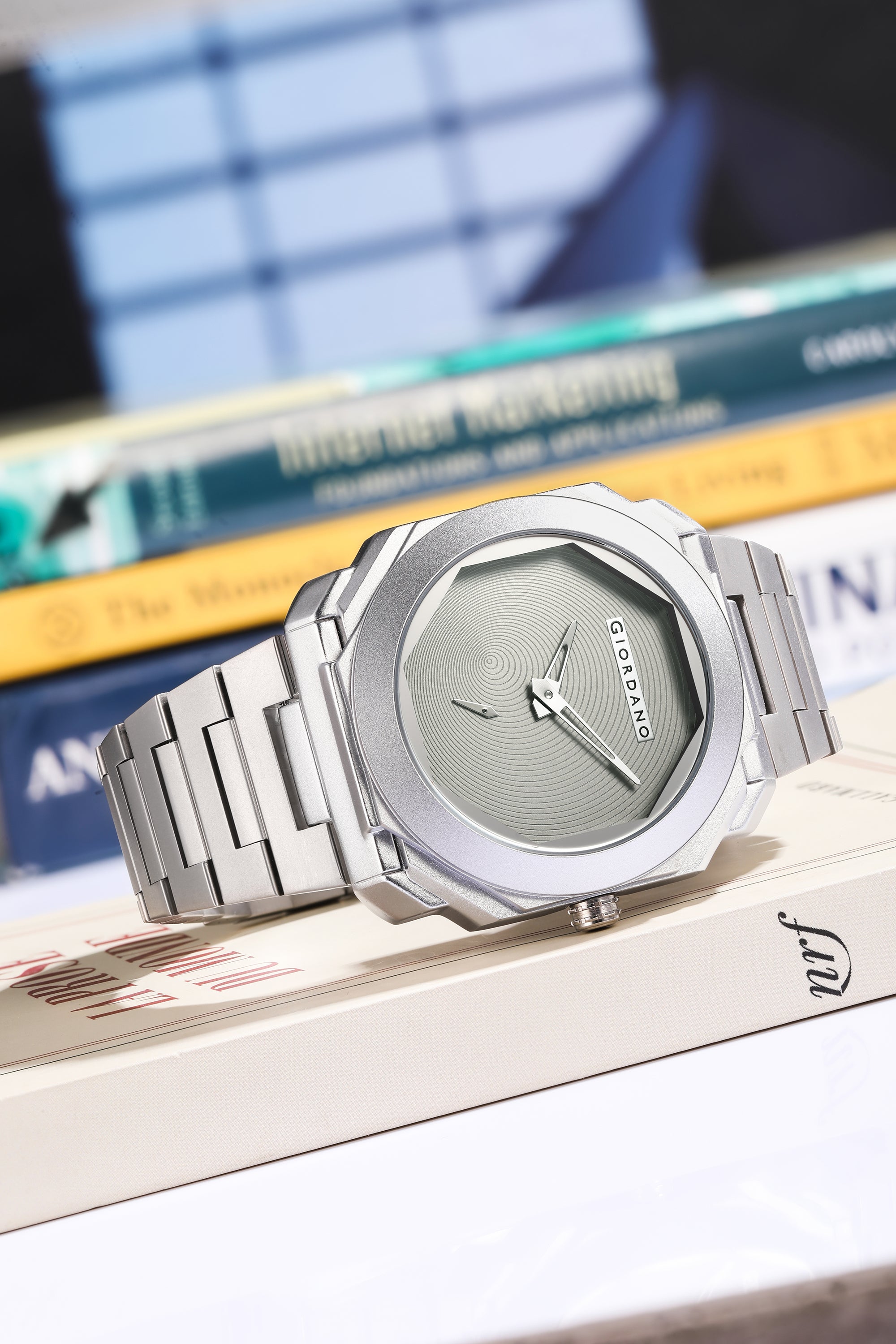 Giordano Octagonal Stainless Steel Watch for Men – Textured Dial with Subdial, Matte Finish Strap | GZ-50131-33