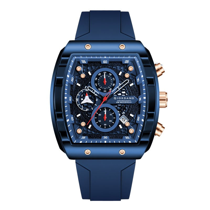Giordano Blue Square Dial Multifuncational Watch for Men with Stylish Design, Waterproof, Date Display & Silicone Strap GZ-50123-04