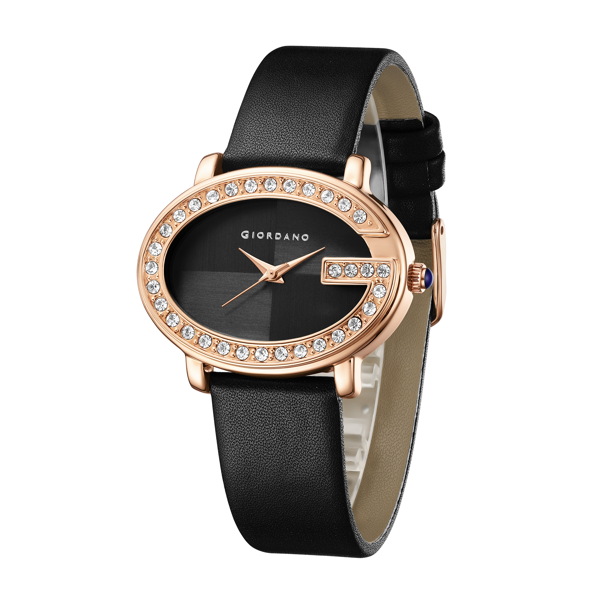 Giordano Monogram Watch for Women with Elegant Oval Shape Dial ,crystal bezel, Quartz Movement and Leather Strap | GZ-60105-01