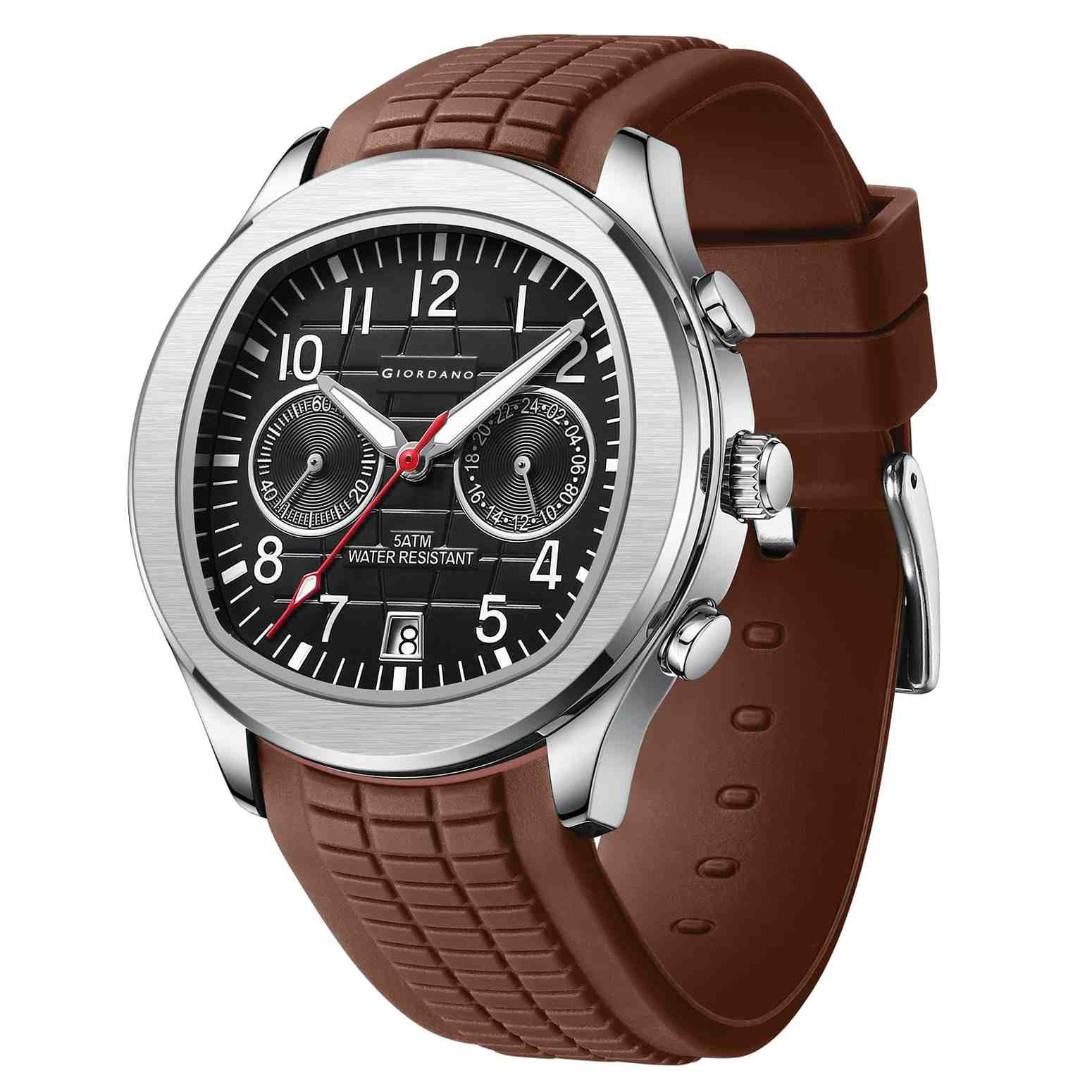 Giordano Two Eyed Multifunction Watch for Men – 50 ATM Water Resistance, Date Display,Textured Dial and Silicon Strap GZ-50158-01