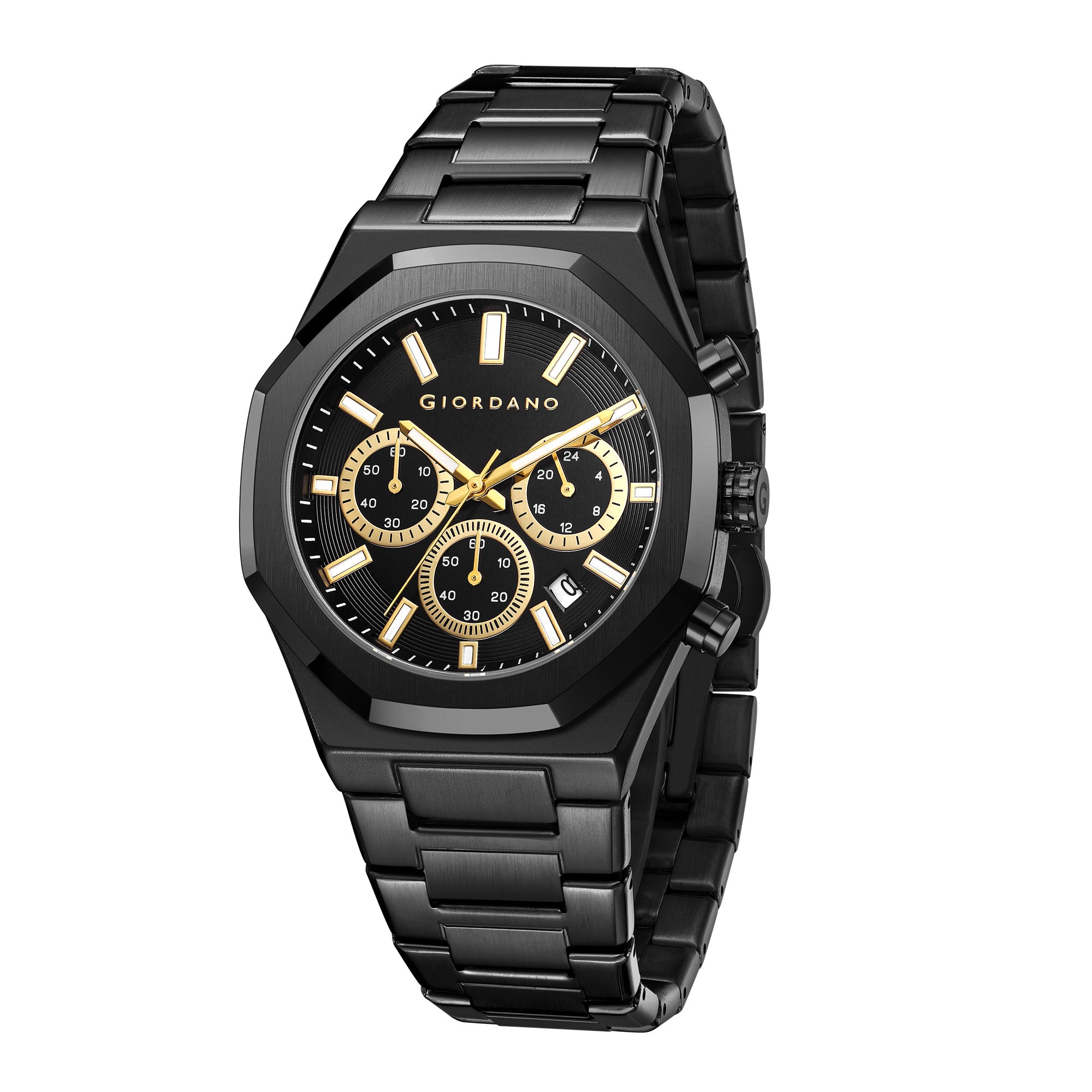 Giordano Analog Quartz Watch for Men with Textured Black Dial, Gold-Tone Hands & Hour Markers, Date Display, Two-Tone Stainless Steel Strap, Gold Bezel and 3 ATM Water Resistant - GZ-50170-11
