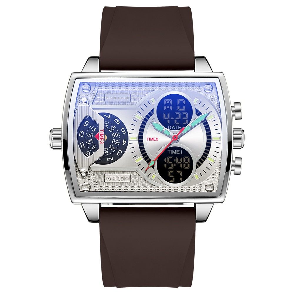 Giordano Square Hybrid Analog-Digital Watch for Men – Triple Time Zone Display with Quartz Precision & Durable Sport Grade Silicone Strap GZ-50161-02