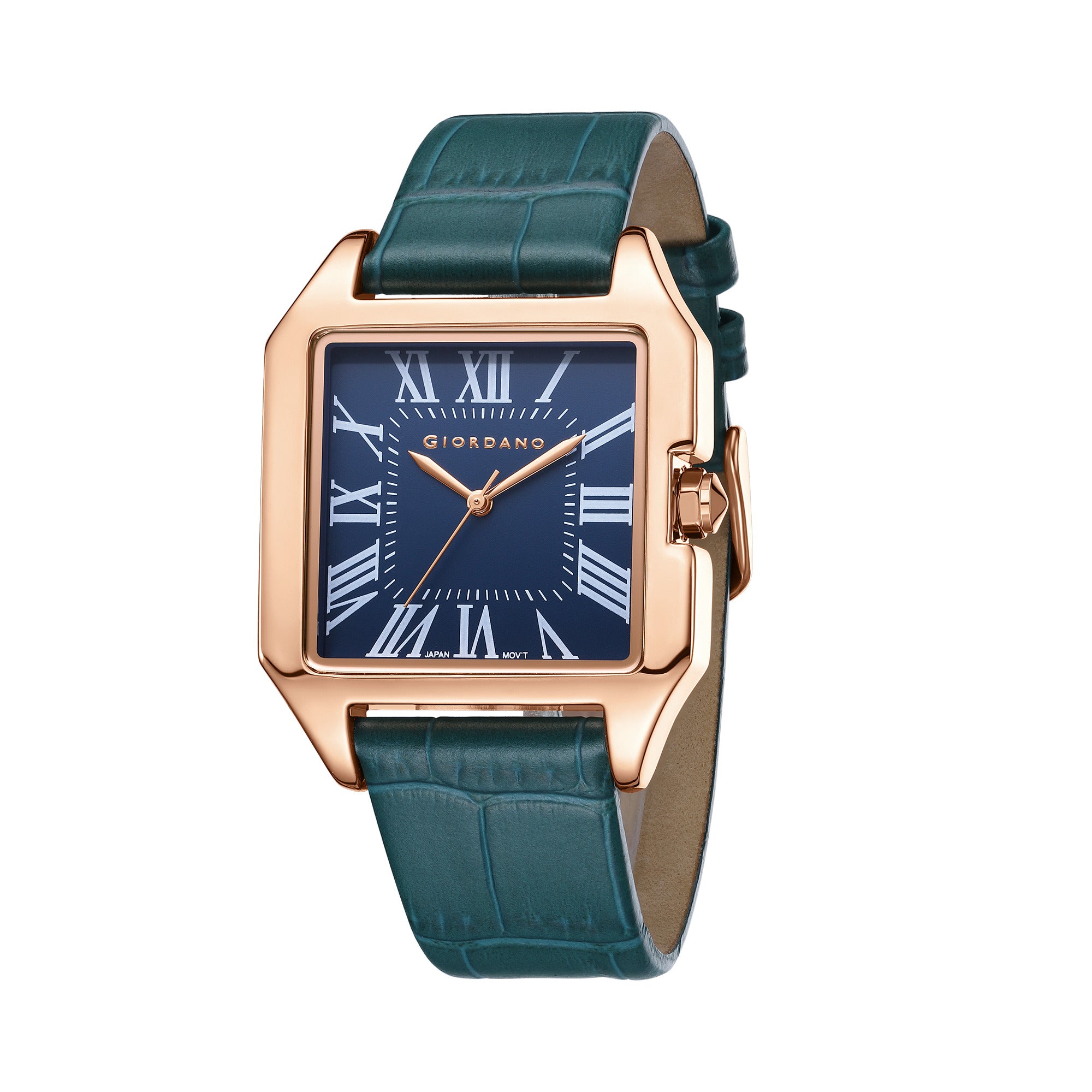 Giordano Vintage Square Watch for Women with Classic Roman Indices and Leather Strap - GZ-60080-01
