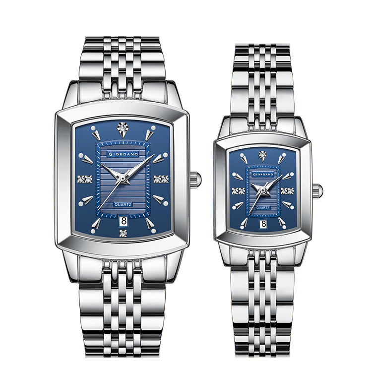 Giordano Analog Pair Watch For Unisex With Round Dial, Crystal Indices , Date Display And Stainless Steel Strap GZ-991-SET-44