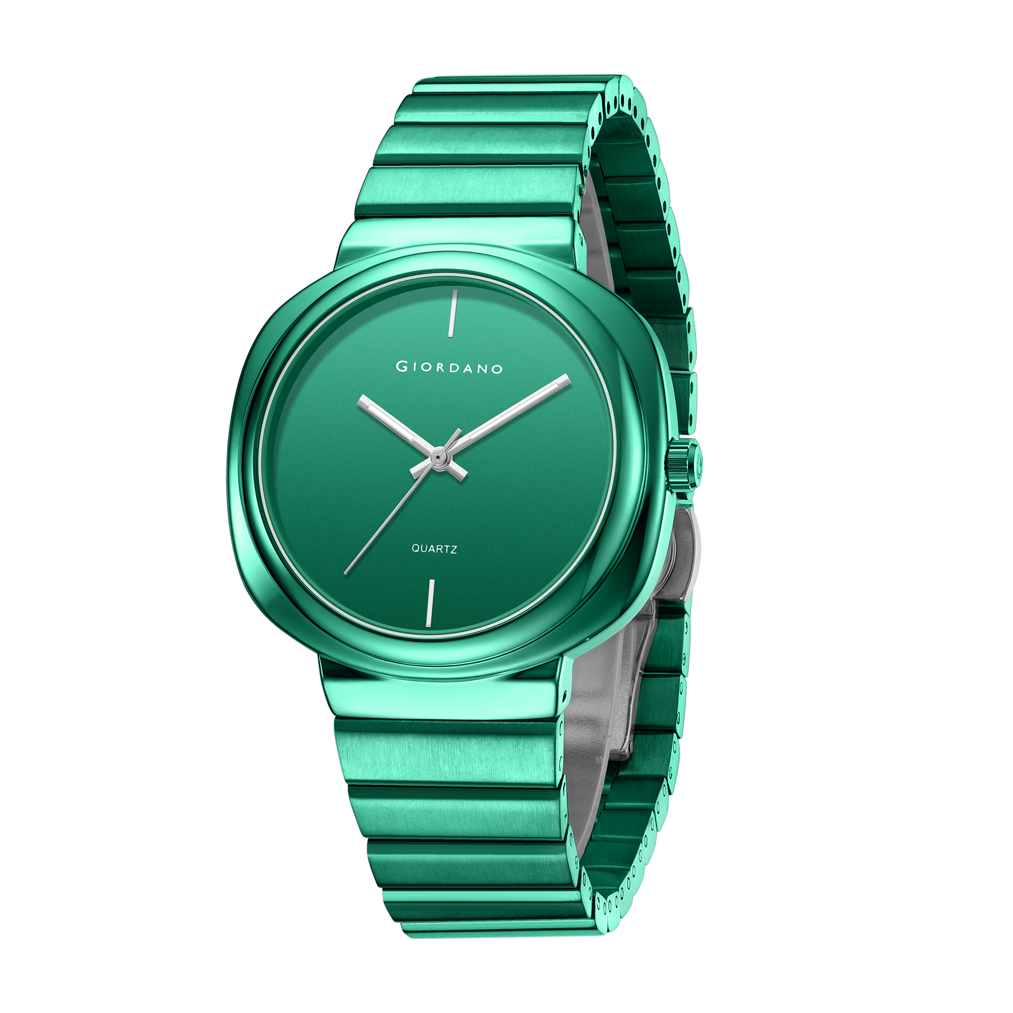 Giordano Analog Quartz Watch for Men with White Round Dial, Baton Hour Markers and Silver Stainless Steel Expansion Bracelet Strap - GZ-50233-22