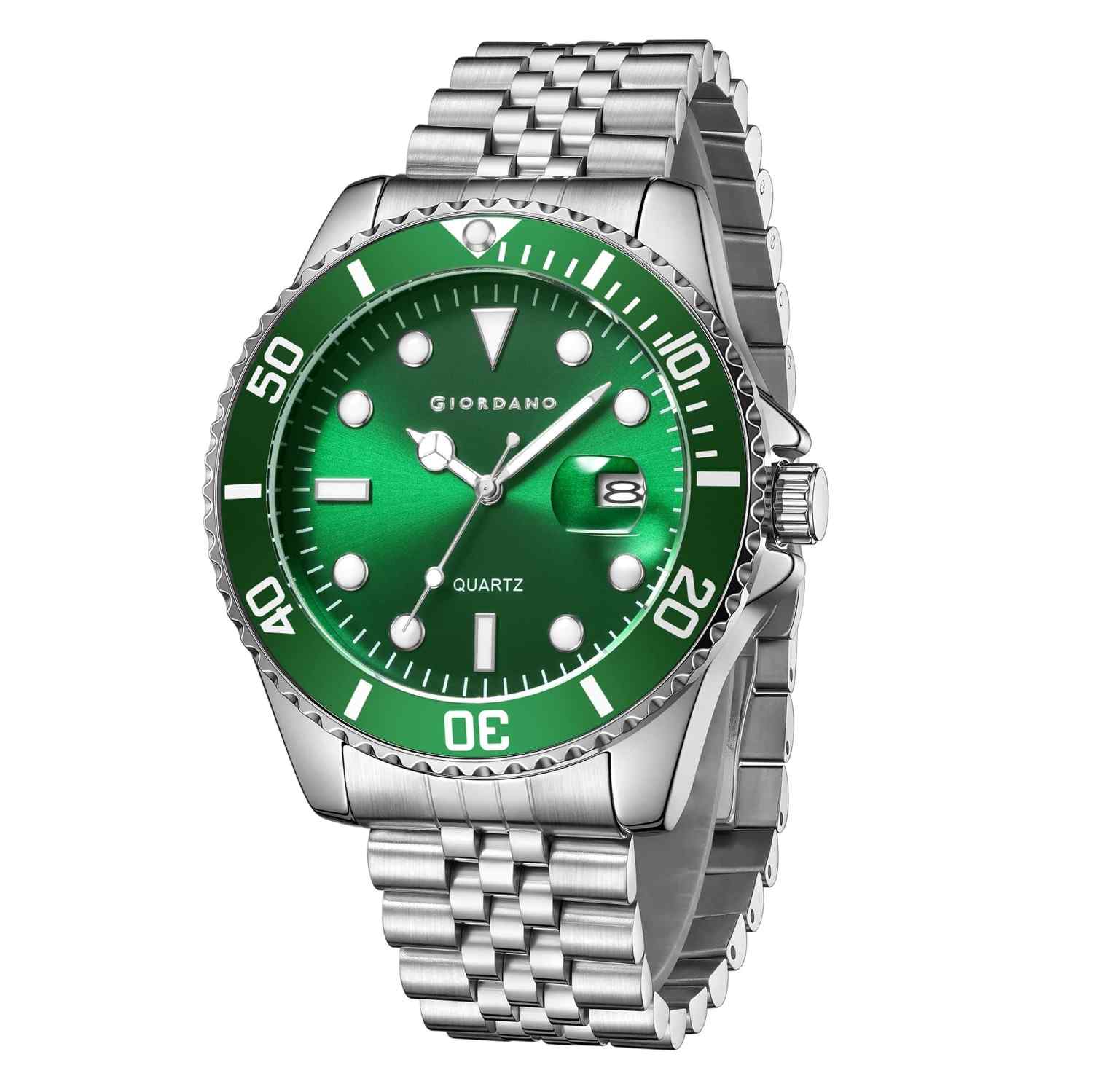 Giordano Analog Quartz Watch for Men – Round Dial with Rotating Bezel, Luminous Hour Markers, Stainless Steel Strap & Date Display GZ-50168-33