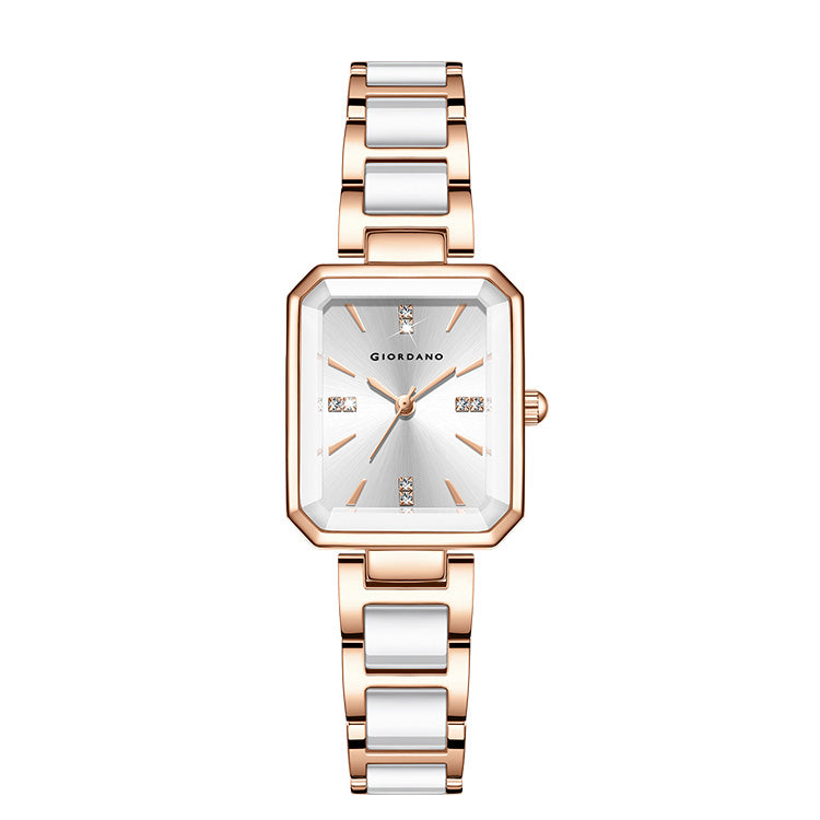 Giordano Classic  Rectangular Dial Watch for women with Crystal Markers and dual tone stainless steel Strap GZ-60101-33