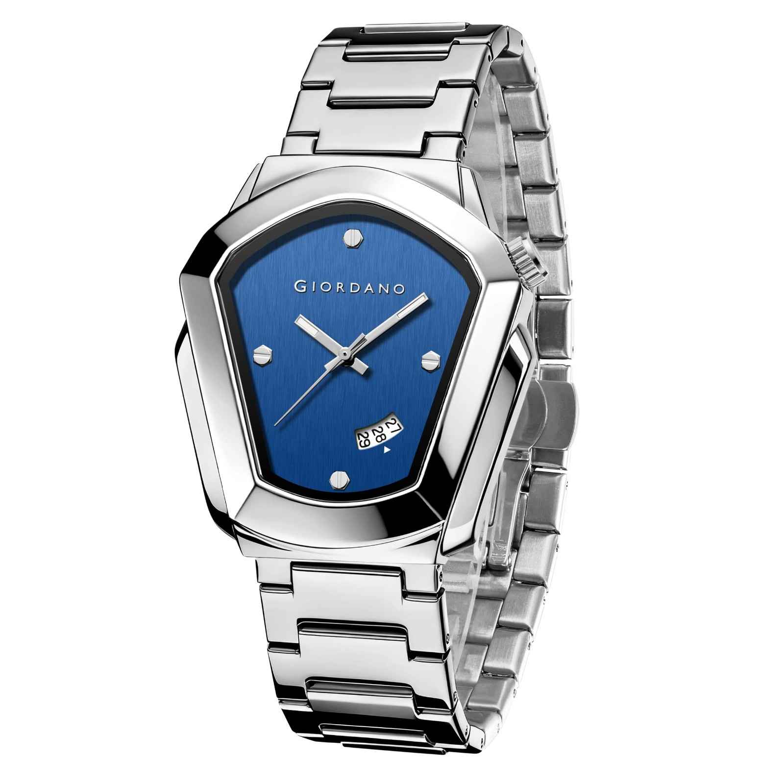 GIORDANO Elegant Analog Watch for Men with Unique Pentagon Dial, Stainless Steel Strap, Date Display, Water Resistant - GZ-50175-33