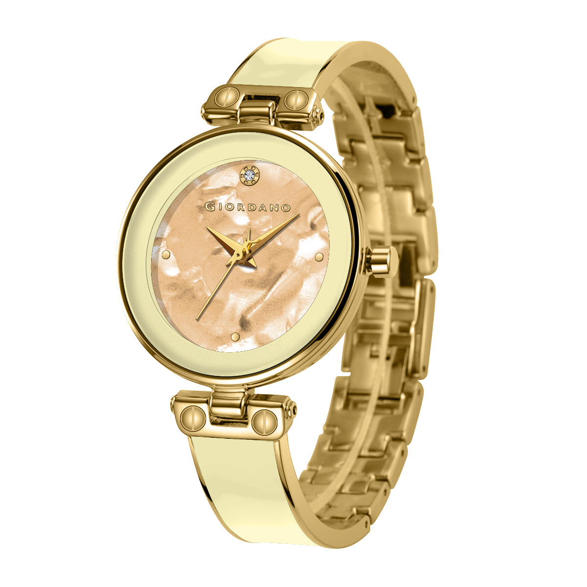 Giordano Designer Analog Watch for Women – Glossy Round Dial & Bracelet Style Stainless Steel Strap | GZ-60099-77