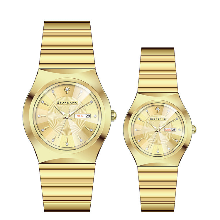 Giordano Analog Pair Watch For Unisex With Round Dial, Crystal Indices , Date Display And Stainless Steel Strap GZ-990-SET-11