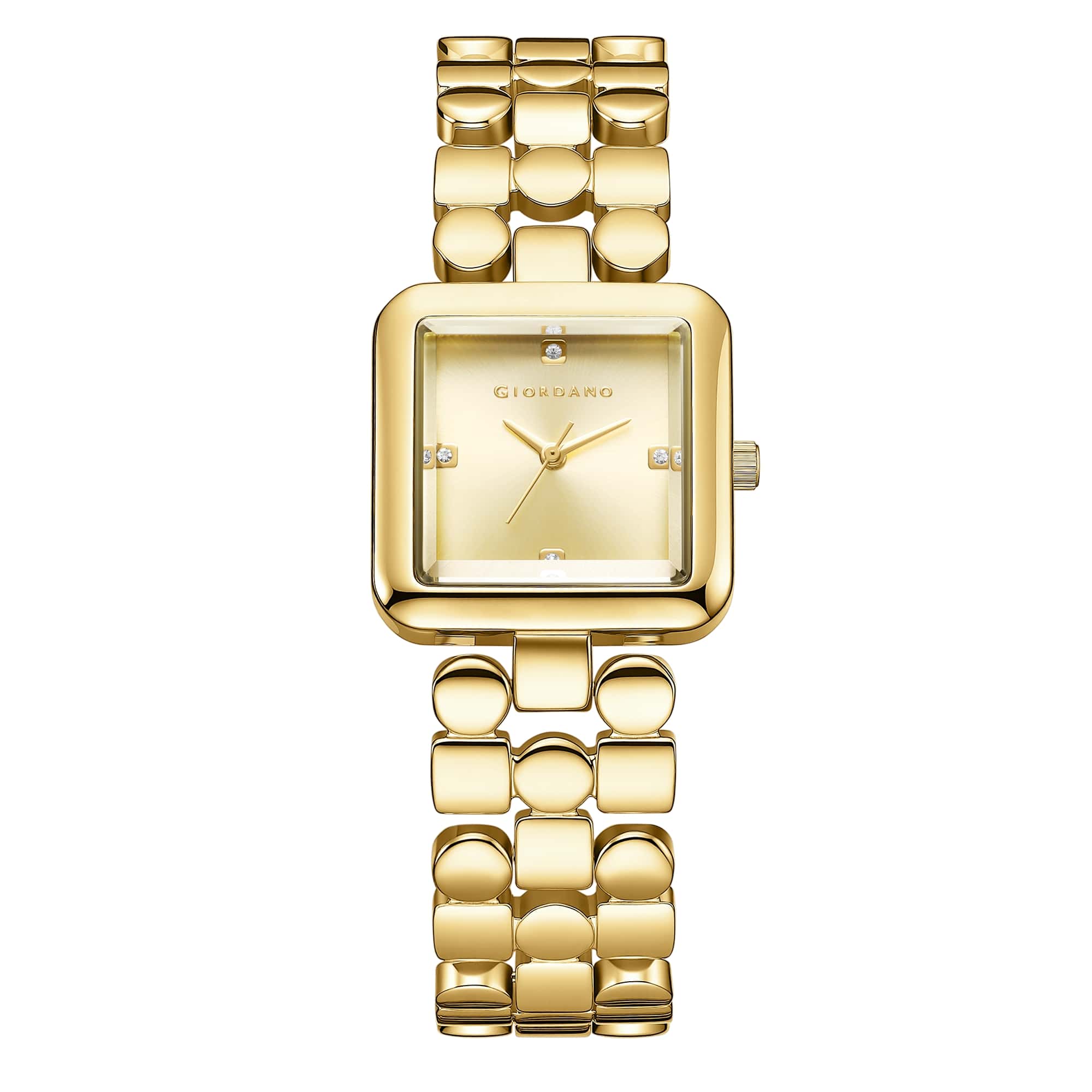 Giordano Square Analog Watch for Women with Gloss Glass Dial, Crystal Markers, Quartz Movement & Stainless Steel Strap - GZ-60134-22