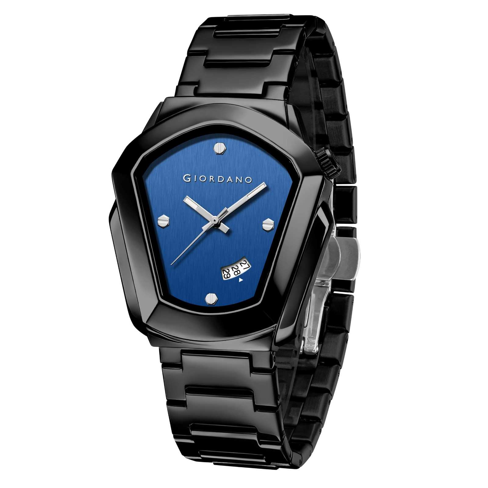 GIORDANO Elegant Analog Watch for Men with Unique Pentagon Dial, Stainless Steel Strap, Date Display, Water Resistant - GZ-50175-22