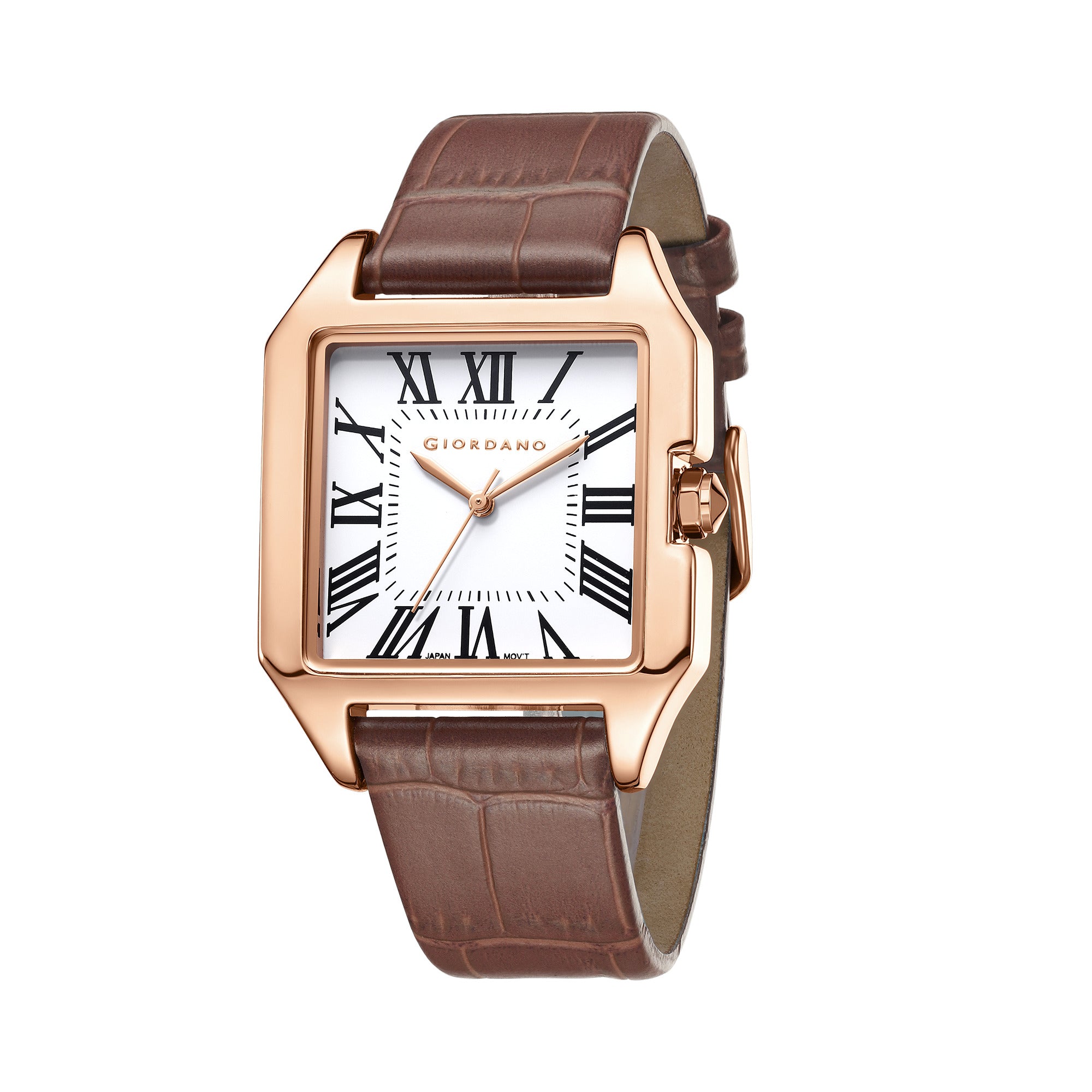 Giordano Vintage Square Watch for Women with Classic Roman Indices and Leather Strap - GZ-60080-02