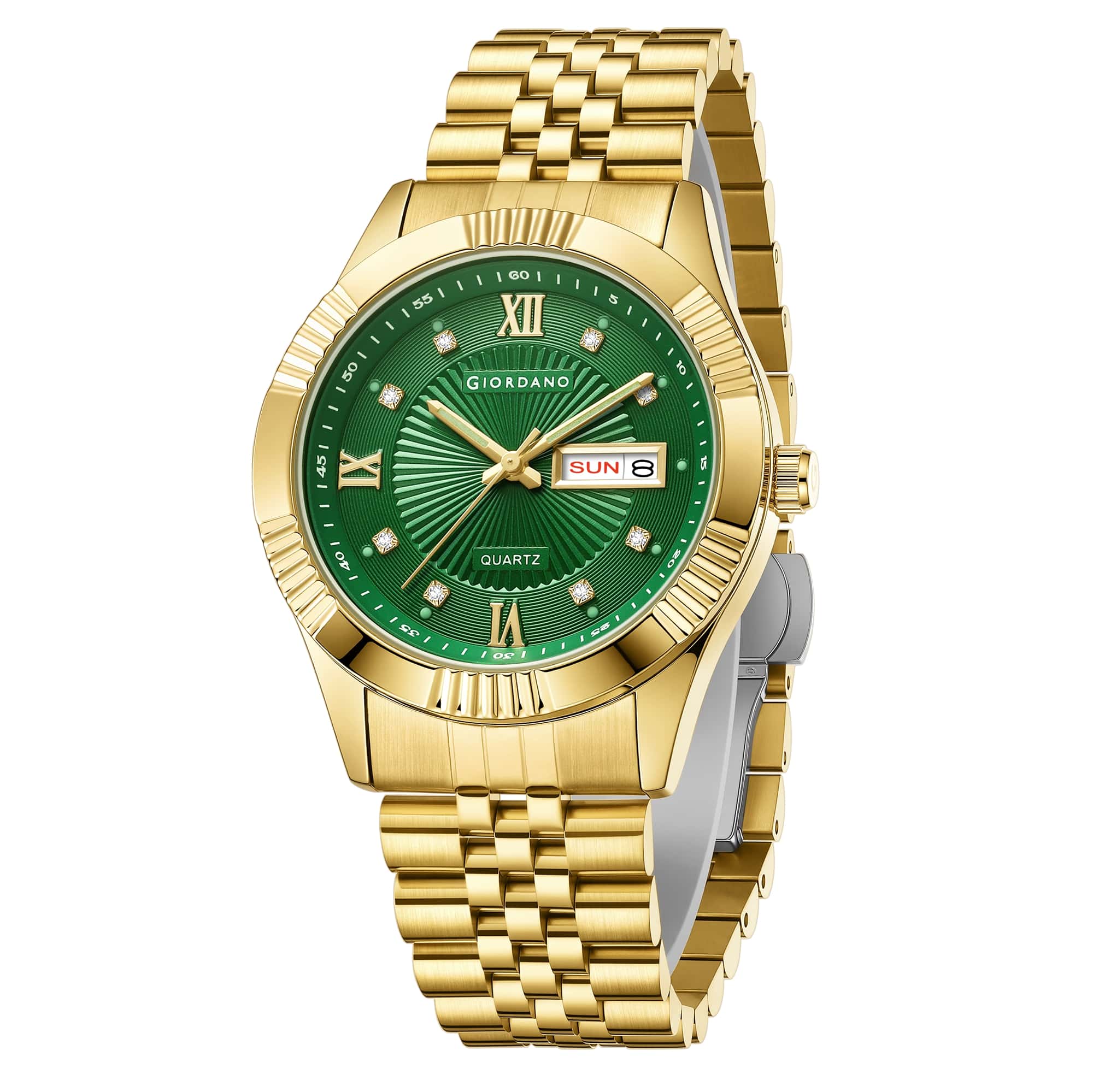 Giordano Classic Analog Quartz Watch for Men with Textured Dial, Fluted Bezel, Day & Date Display & Two-Tone Stainless Steel Strap - GZ-50215-33