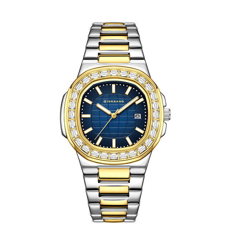 Giordano Luxury Watch for men with Textured Dial, Crystal Bezel, Date Display and stainless Steel strap GZ-50137-33