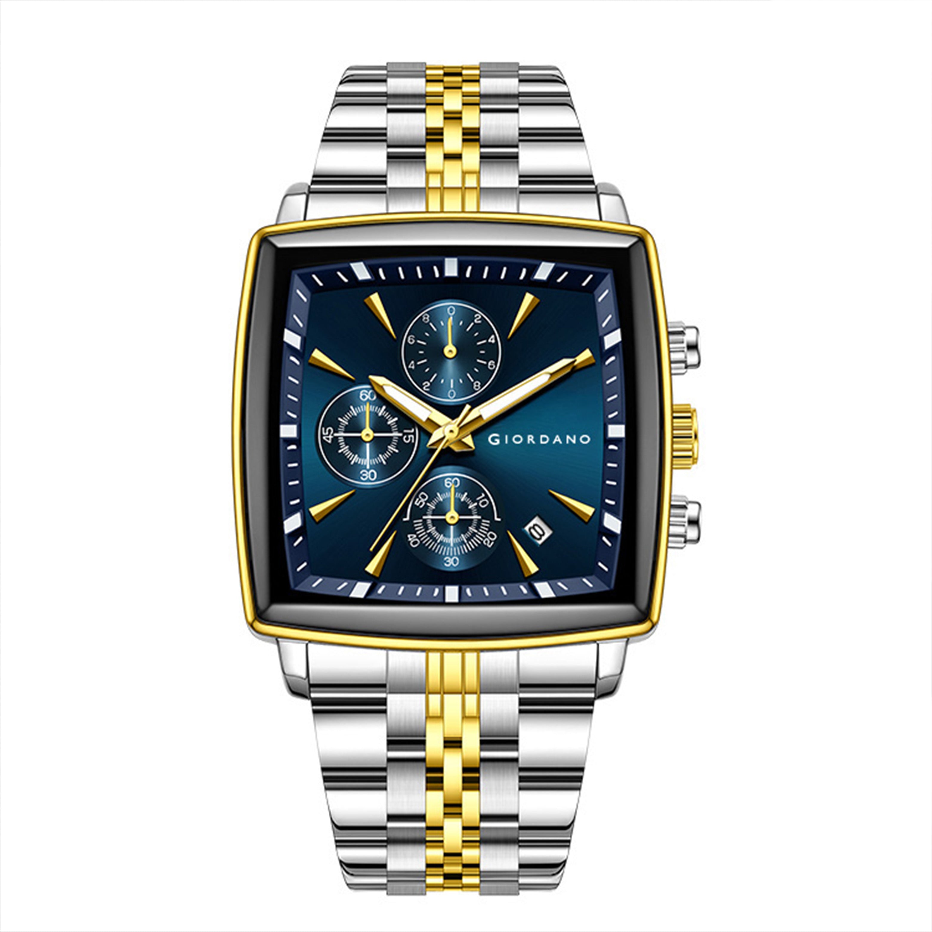 Giordano Multi Function Watch For Men With Square Blue Dial, Stainless Steel Strap And Date Display GZ-50138-44