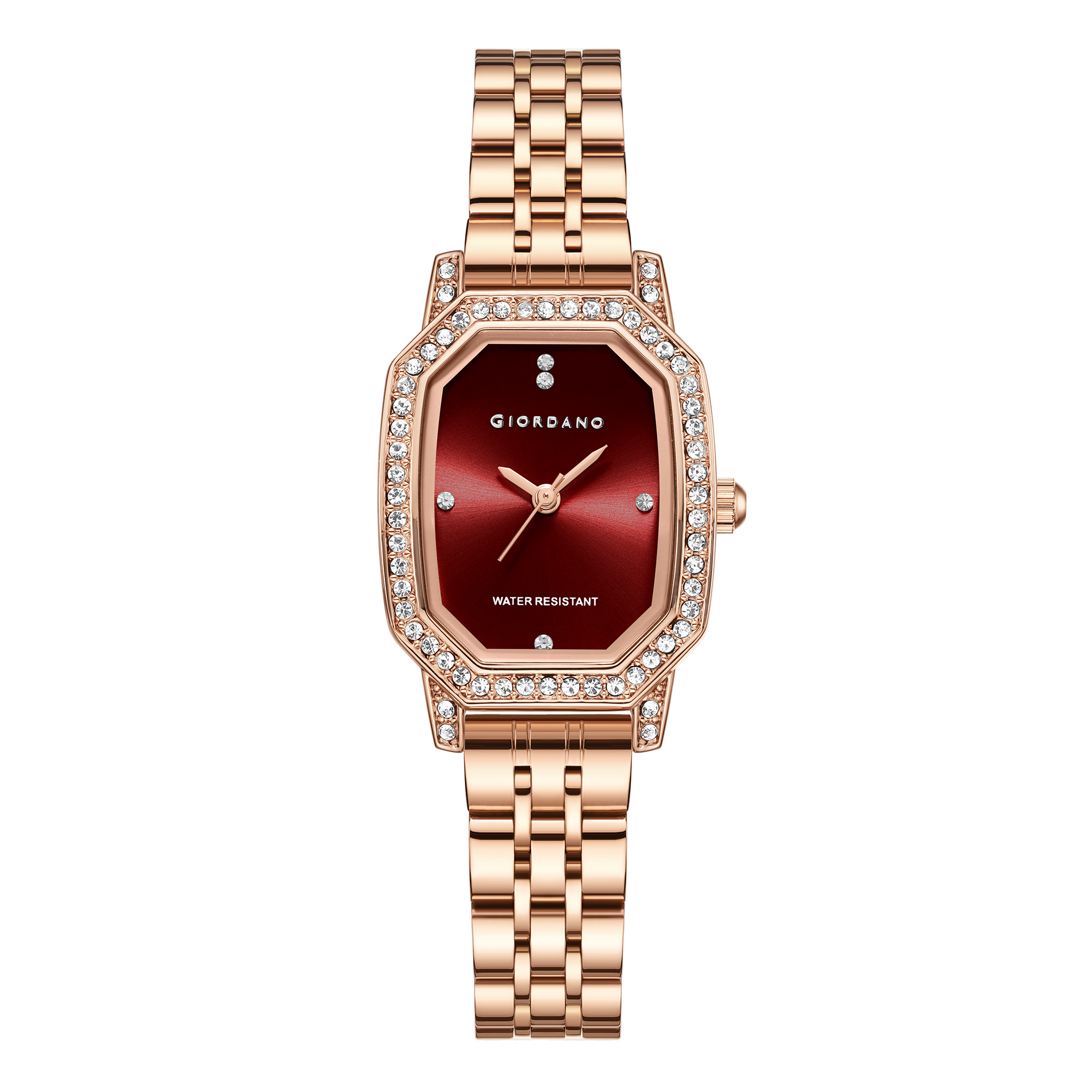 Giordano Elegant Analog Watch for Women – Classic octagonal Dial, diamond bezel and rose gold stainless steel strap | GZ-60114-11