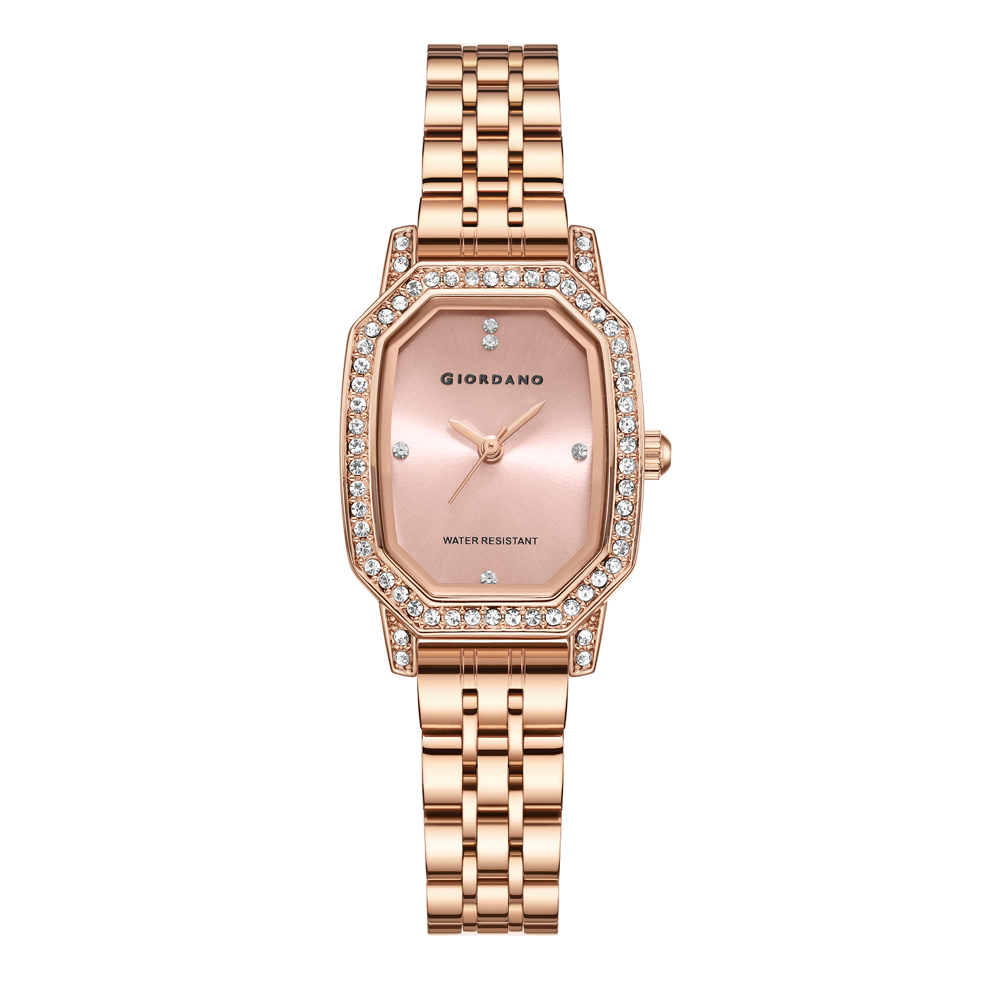 Giordano Elegant Analog Watch for Women – Classic octagonal Dial, diamond bezel and rose gold stainless steel strap | GZ-60114-22
