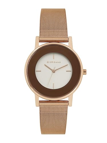 Giordano Brown Dial Analog Wrist Watch for Women with Stylish Mesh Band Ladies Wrist Watch|3 Hands Mechanism - A2052-33