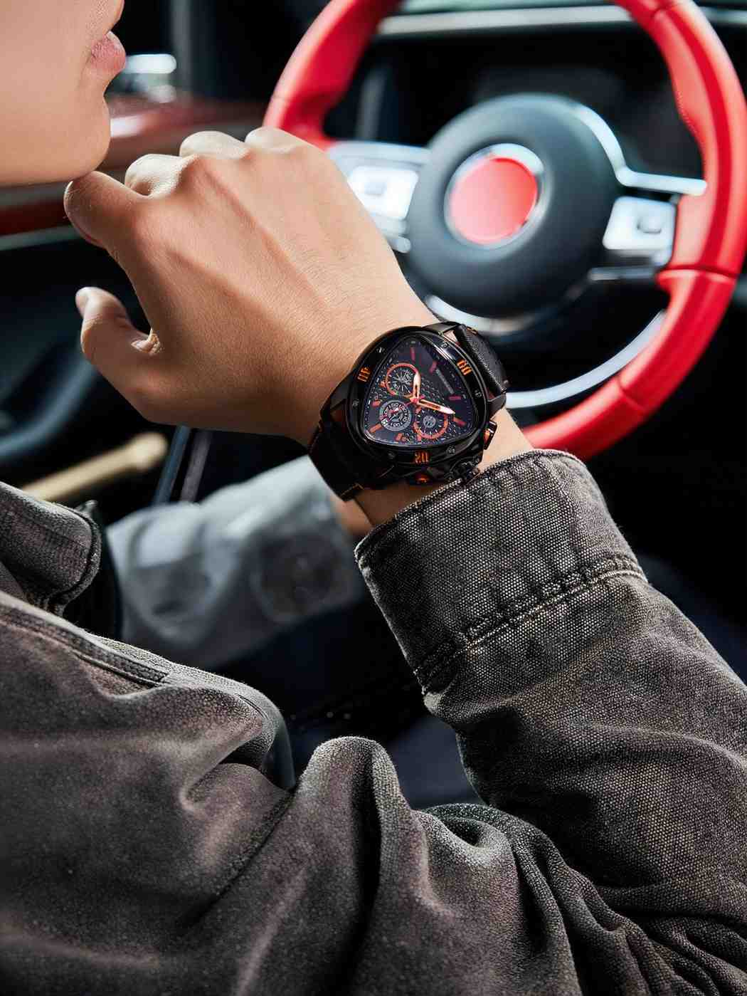 Giordano Multi Function Watch For Men -Unique Triangle Dial, Dual-Date Display With Leather Strap GZ-50132-02