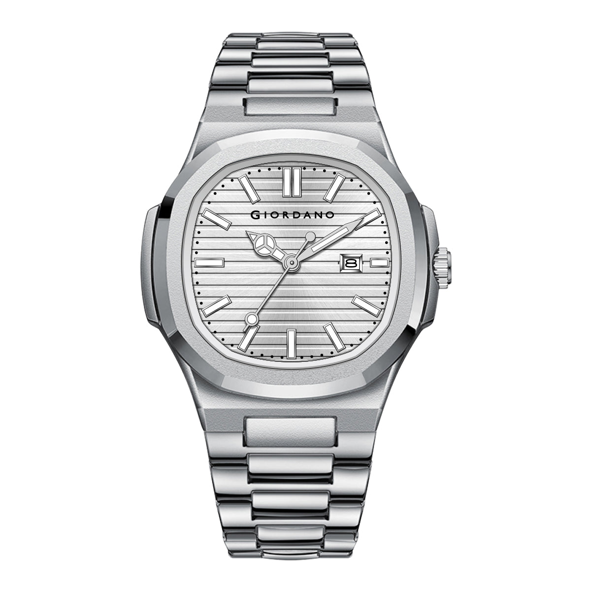 Giordano Analog Watch for Men – Textured Dial, Stainless Steel Strap, Date Display, Quartz Movement, Water Resistant | GZ-50134-33