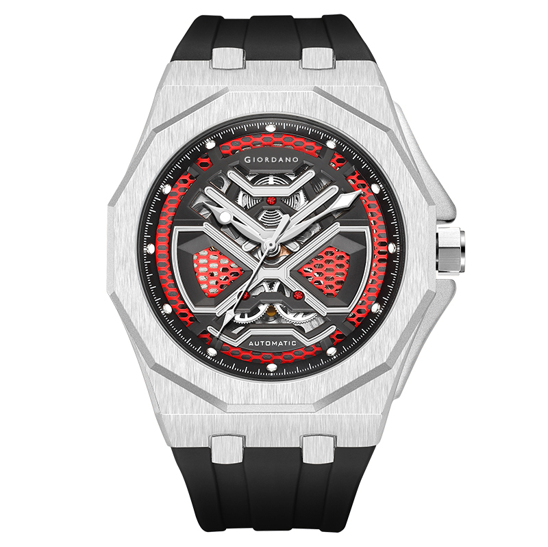Giordano Red Automatic Unique Watch for Men with Stainless Steel Case, Silicone Strap, Luxury Design & Water Resistant GZ-50125-03
