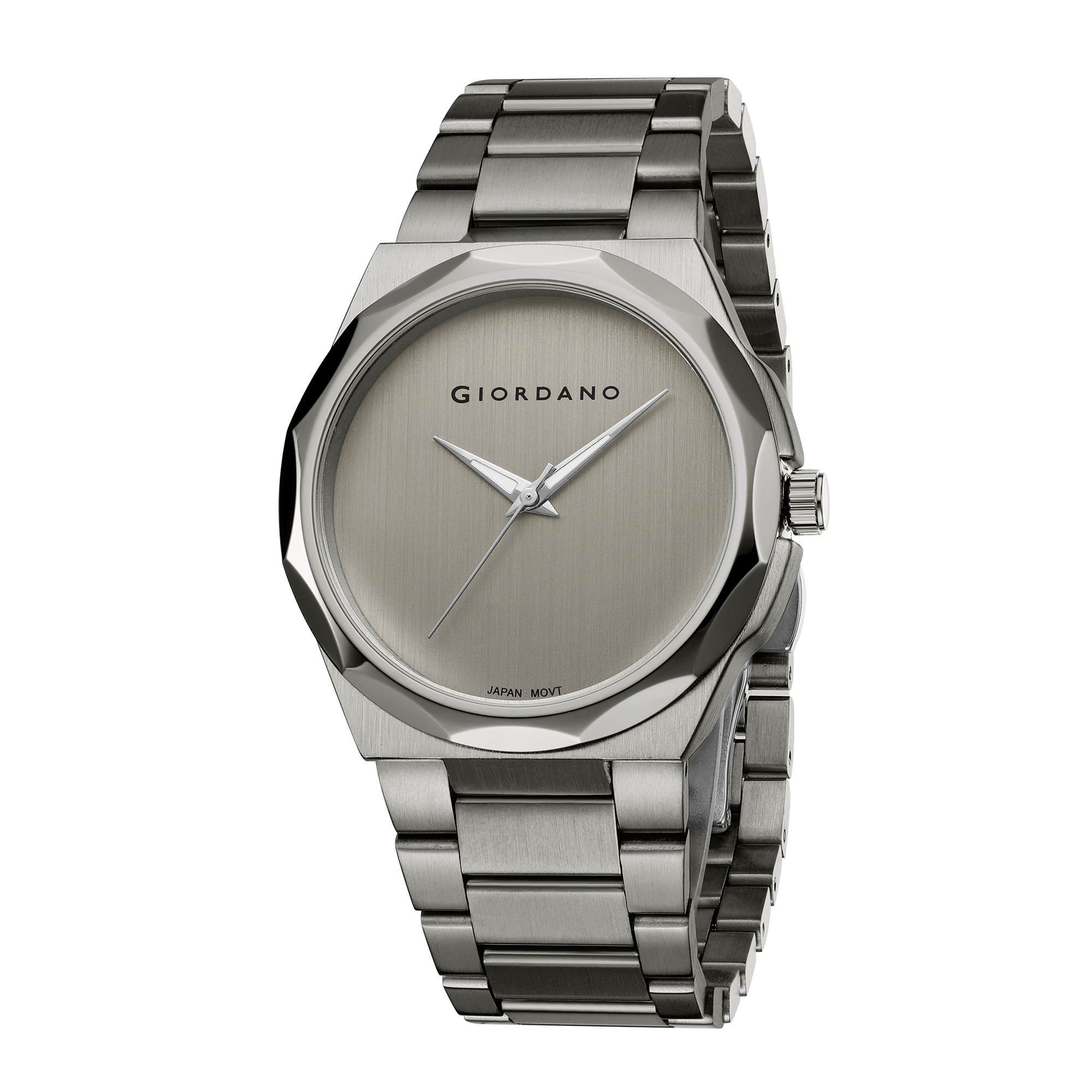 Giordano Classic Formal Analog Quartz Watch for Men with Grey Sunray Round Dial, Minimalist Markerless Design, Luminous Hands, Quartz Movement and Grey Stainless Steel Strap - GZ-50189-33