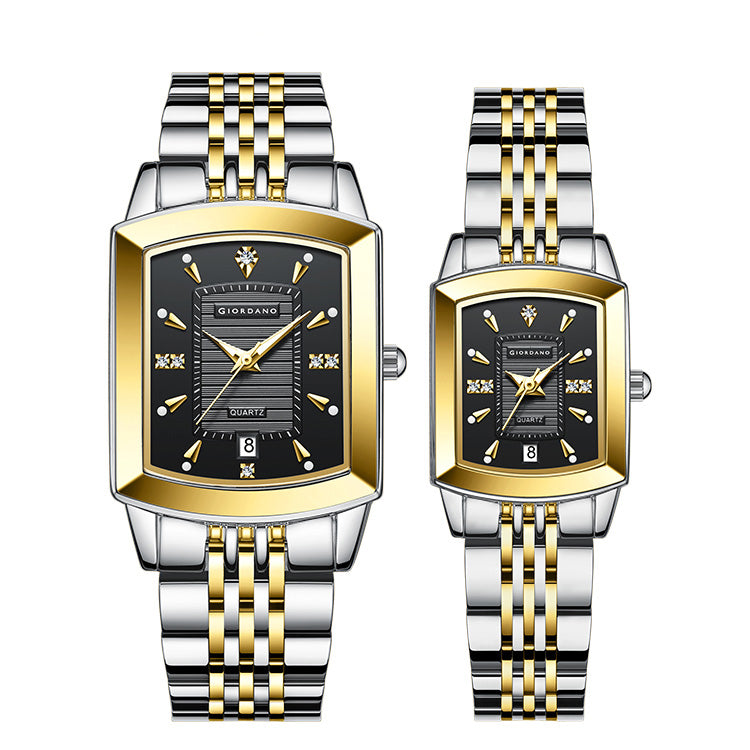 Giordano Analog Pair Watch For Unisex With Round Dial, Crystal Indices , Date Display And Stainless Steel Strap GZ-991-SET-33