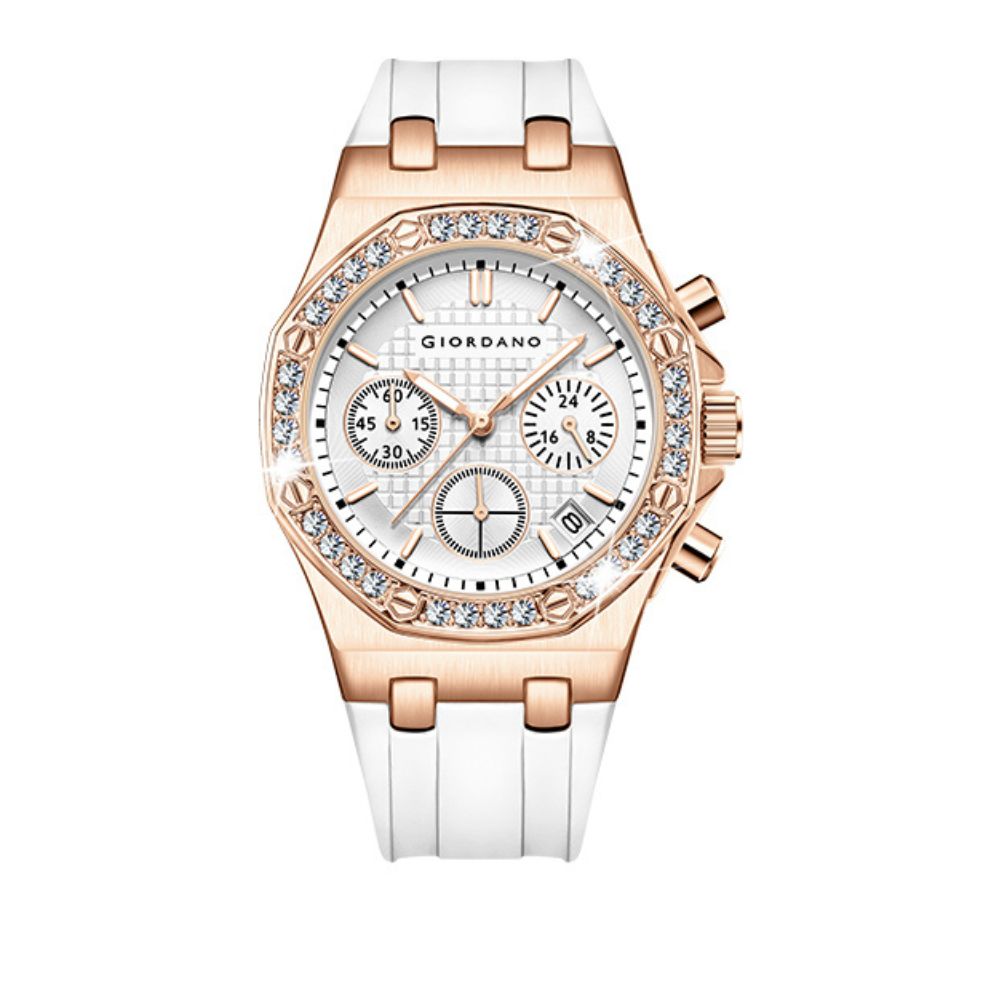 Giordano Chronograph Watch for Women | Stainless Steel Case, Crystal bezel | Modern & Stylish Timepiece with Comfortable Silicone Strap | GZ-50154-22