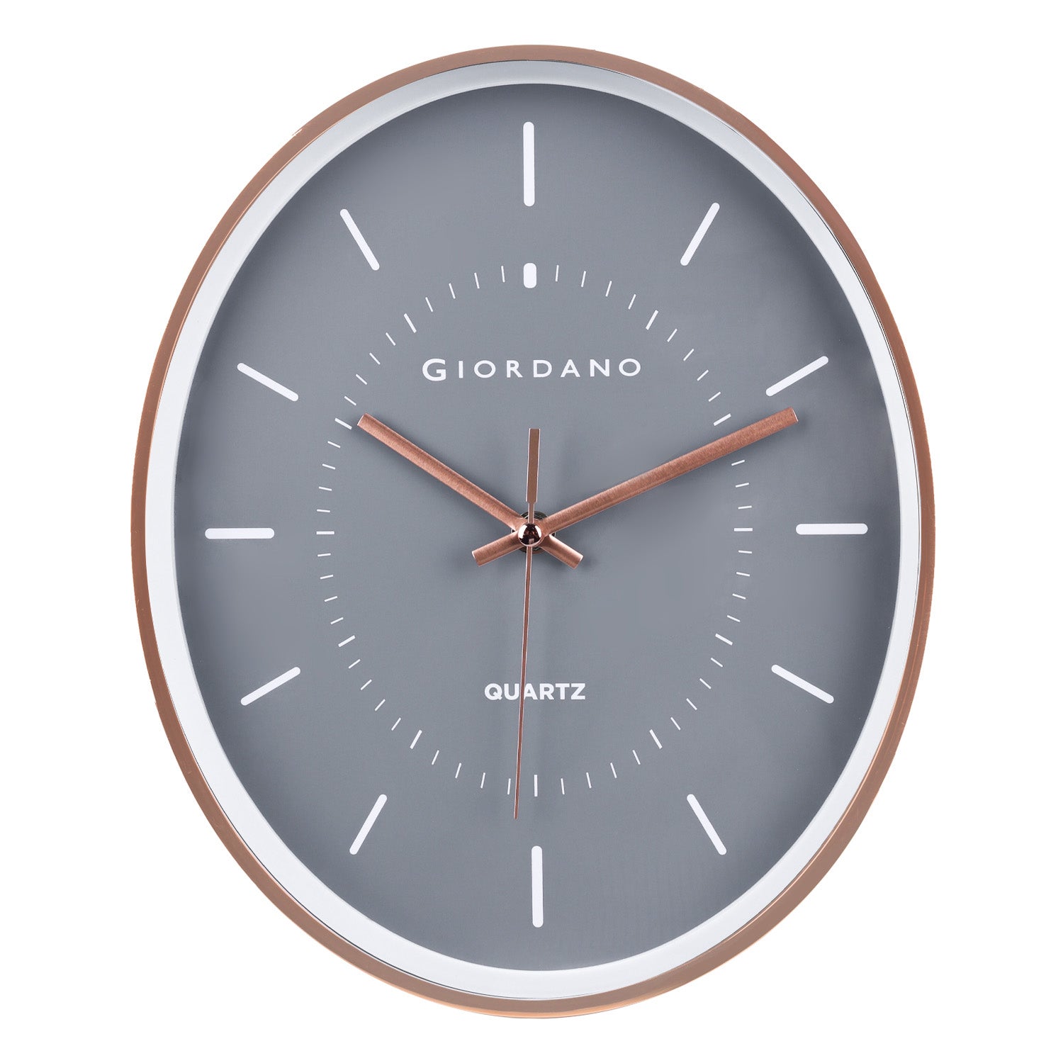 Giordano Wall Clock, Silent Sweep Non-Ticking Quartz Movement, Grey Dial, Rose Gold Oval Plastic Frame, Metal Hand - GDCLTY1001RGGRY