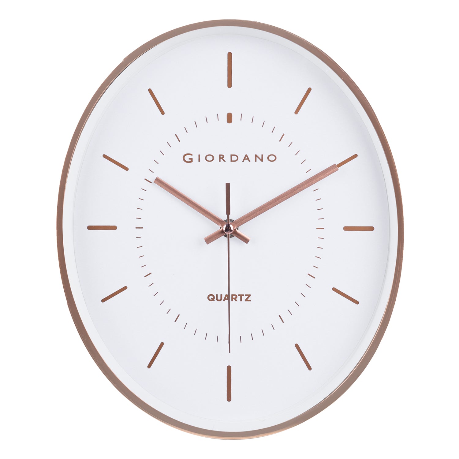 Giordano Wall Clock, Silent Sweep Non-Ticking Quartz Movement, White Dial, Rose Gold Oval Plastic Frame, Metal Hand - GDCLTY1001RGWHT