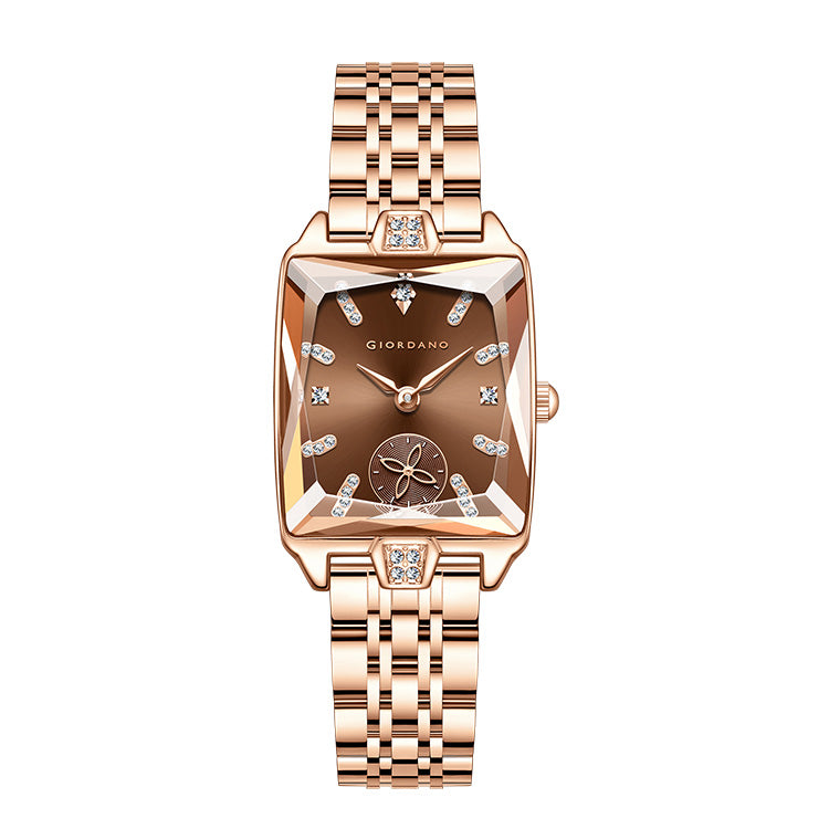 Giordano Analog Watch For Women - Rectangular Dial, Crystal Hour Markers And Rose Gold Stainless Steel Strap GZ-60102-11