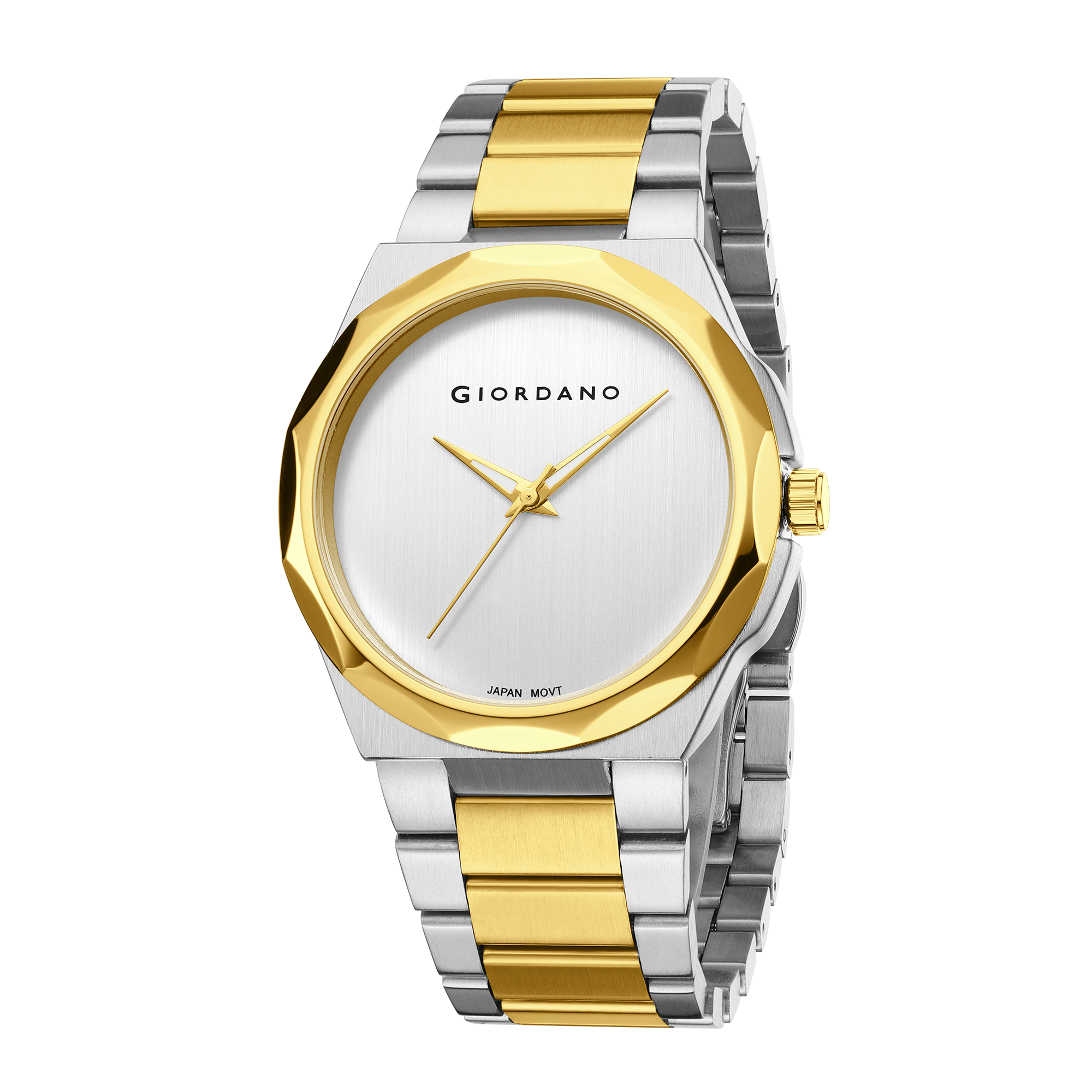 Giordano Classic Formal Analog Quartz Watch for Men with White Sunray Round Dial, Minimalist Markerless Design, Luminous Hands, Quartz Movement and Two-Tone Stainless Steel Strap - GZ-50189-66