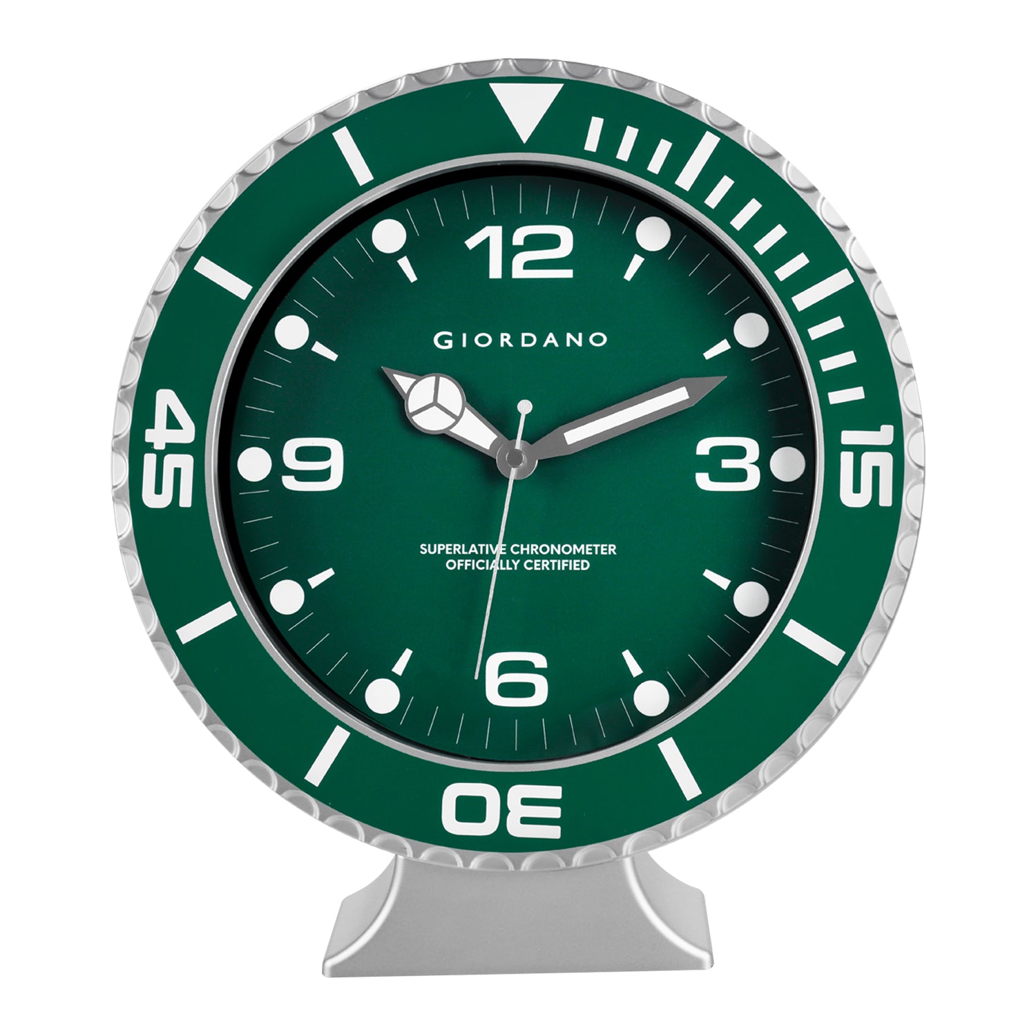 Giordano Wall Clock, Silent Sweep Non-Ticking Quartz Movement, Green Dial, Green Diver Style Bezel, Plastic Frame - GDCLTM2026GRN