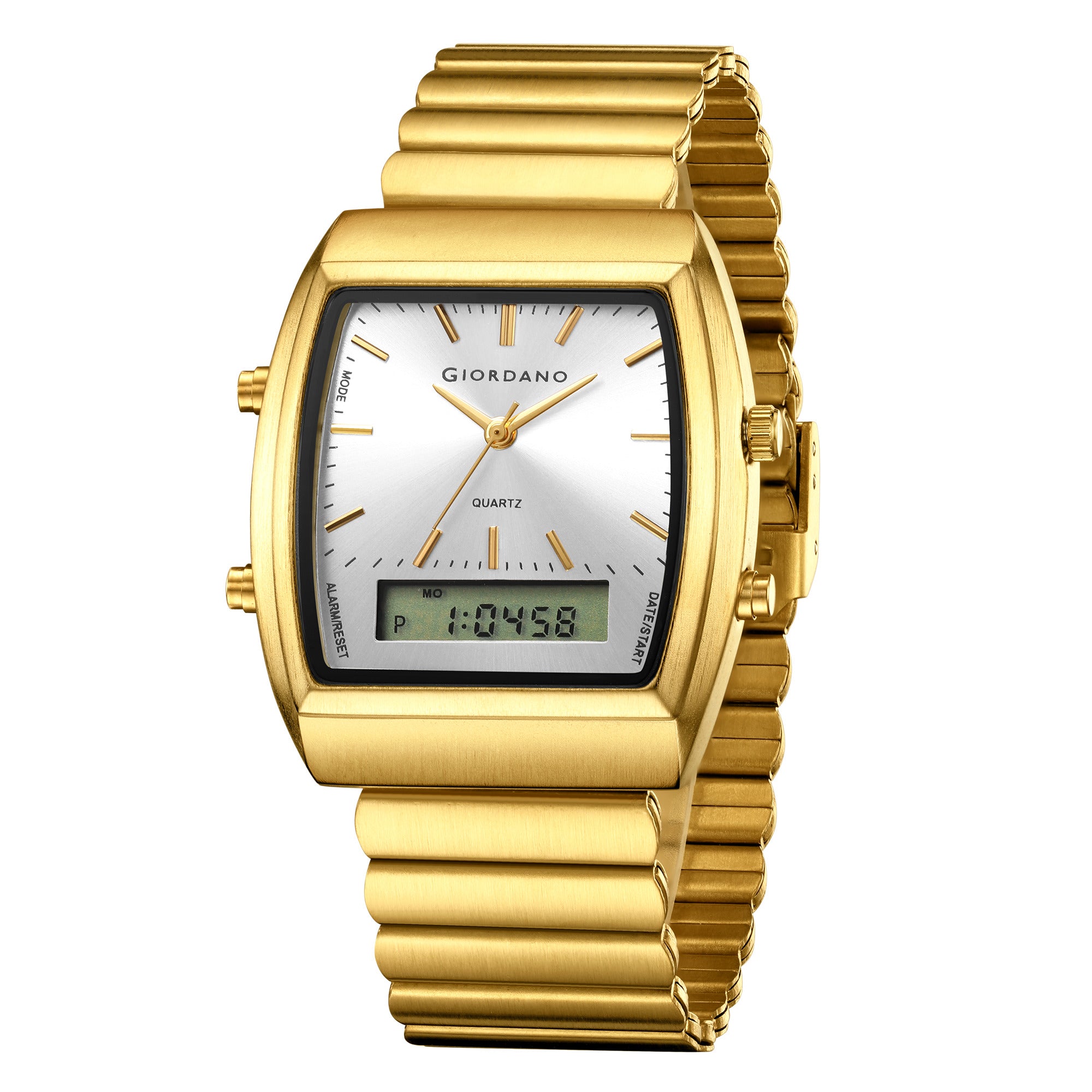 Giordano Analog Digital Watch for Men with Square White Dial, Day Function, Gold Stainless Steel Strap - GZ-50207-22