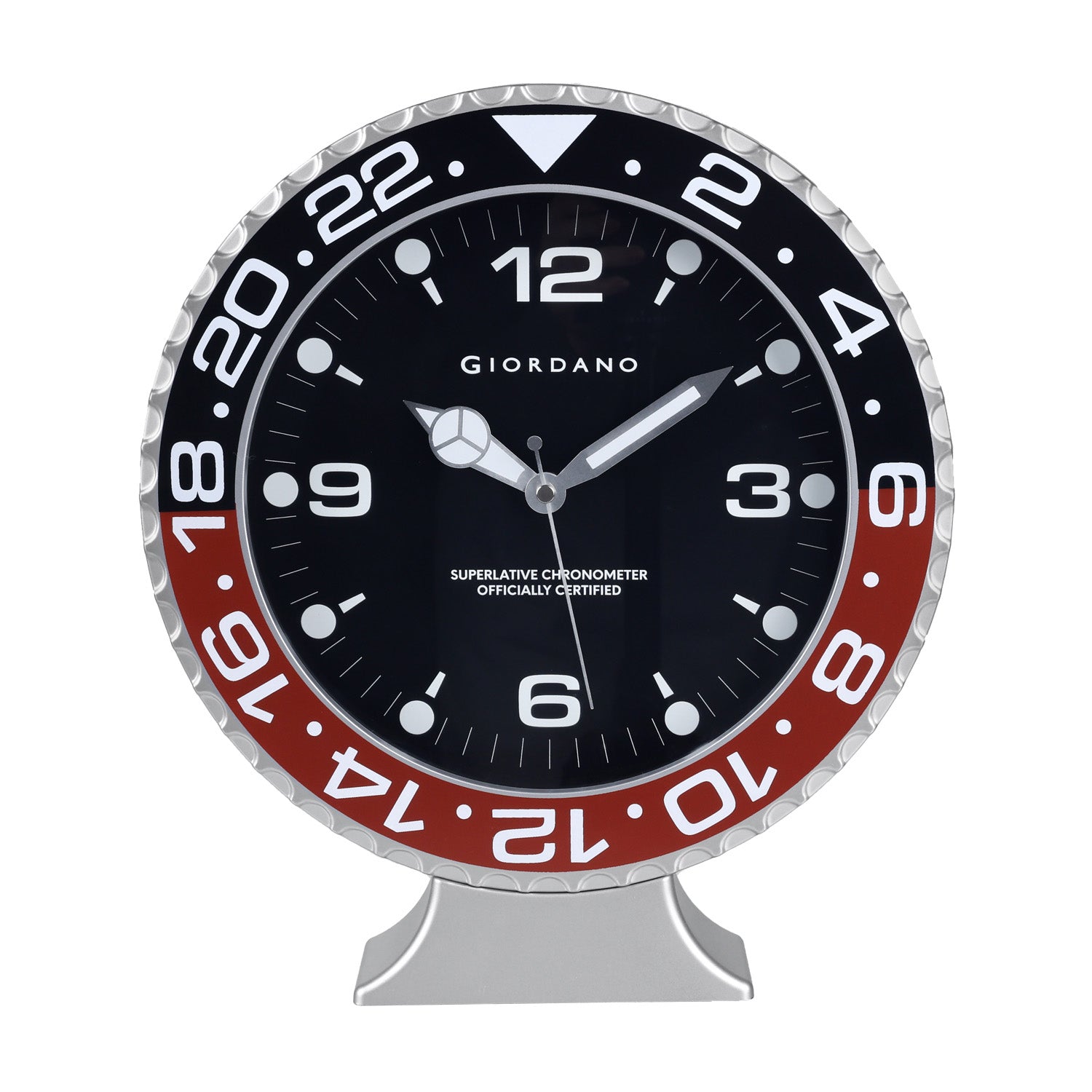 Giordano Wall Clock, Silent Sweep Non-Ticking Quartz Movement, Black Dial, Red & Black Diver Style Bezel, Plastic Frame - GDCLTM2026BLKRD