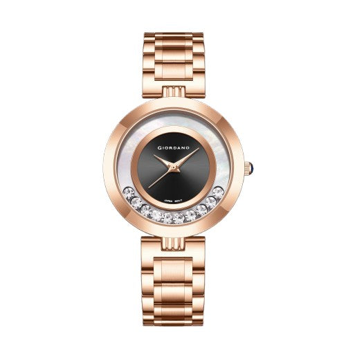 Giordano Rose Gold  Dancing Diamonds Collection Analogue Watch for Women with Elegant Stainless Steel Strap and 3 Hand Mechanism GZ-60083-11