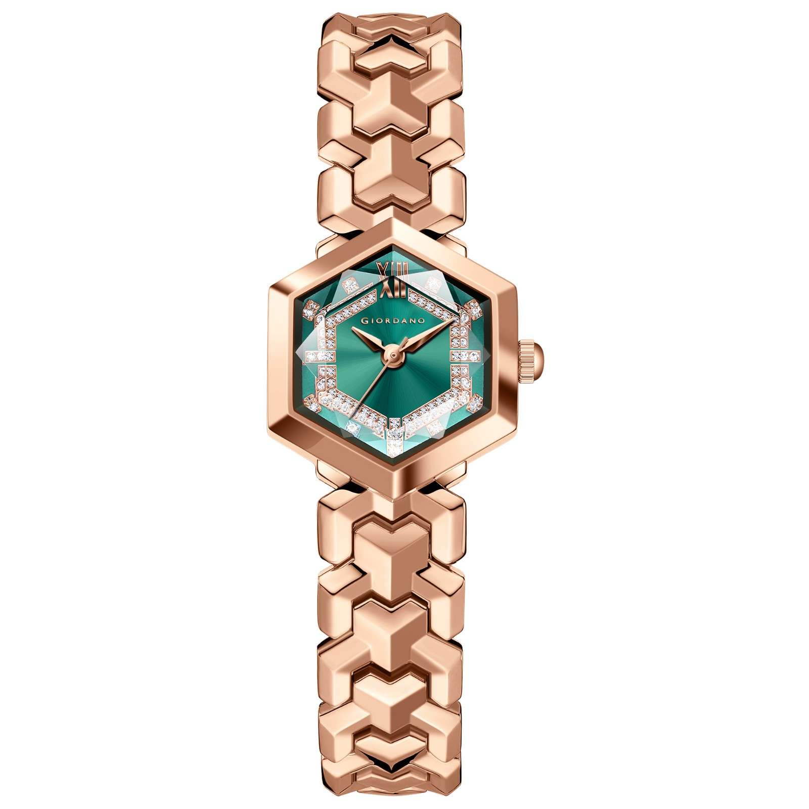 Giordano Analog Watch for Women – Hexagon Dial with Crystal Accents, Stainless Steel Bracelet, Elegant Wristwatch - GZ-60137-33