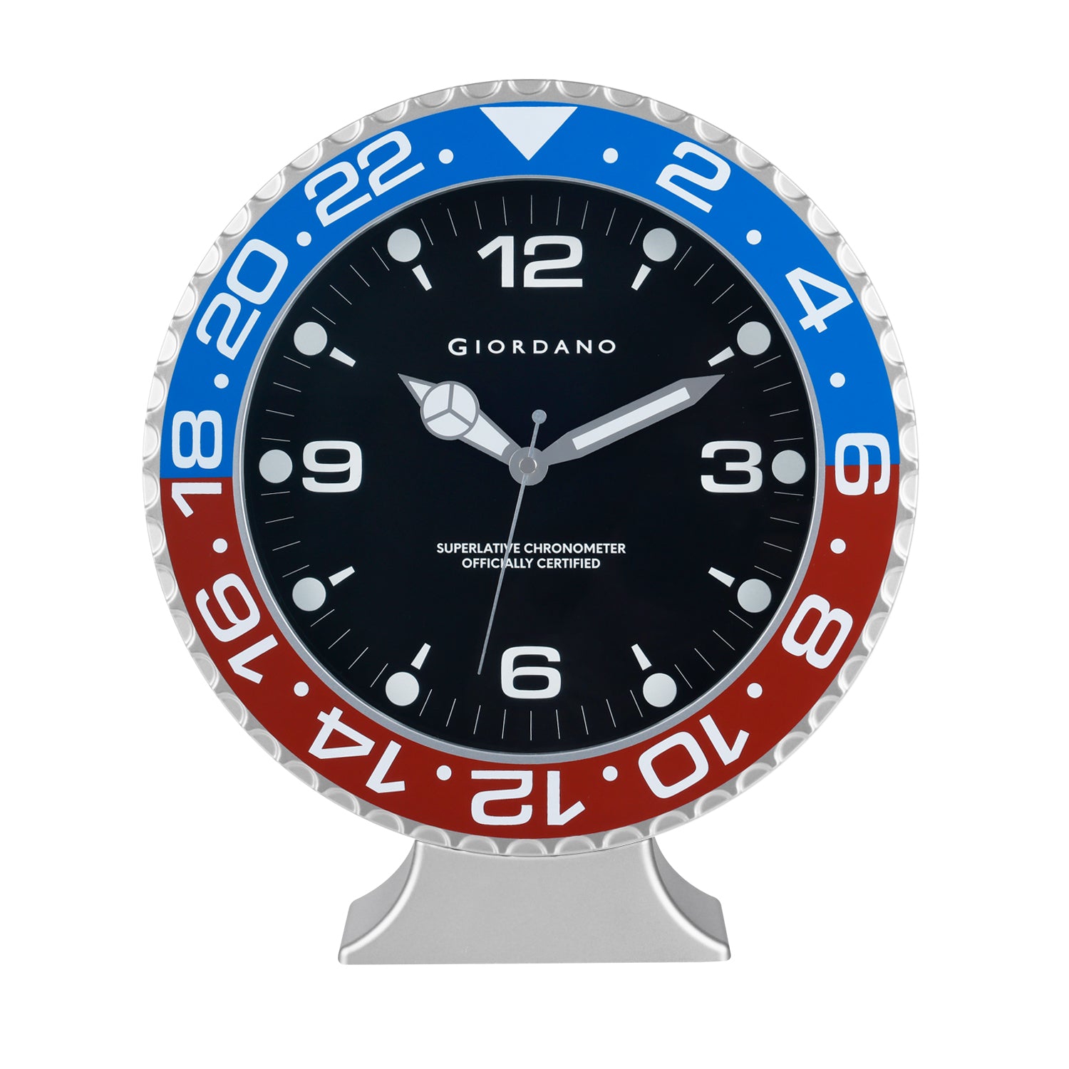 Giordano Wall Clock, Silent Sweep Non-Ticking Quartz Movement, Black Dial, Blue & Black Diver Style Bezel, Plastic Frame - GDCLTM2026BLRD