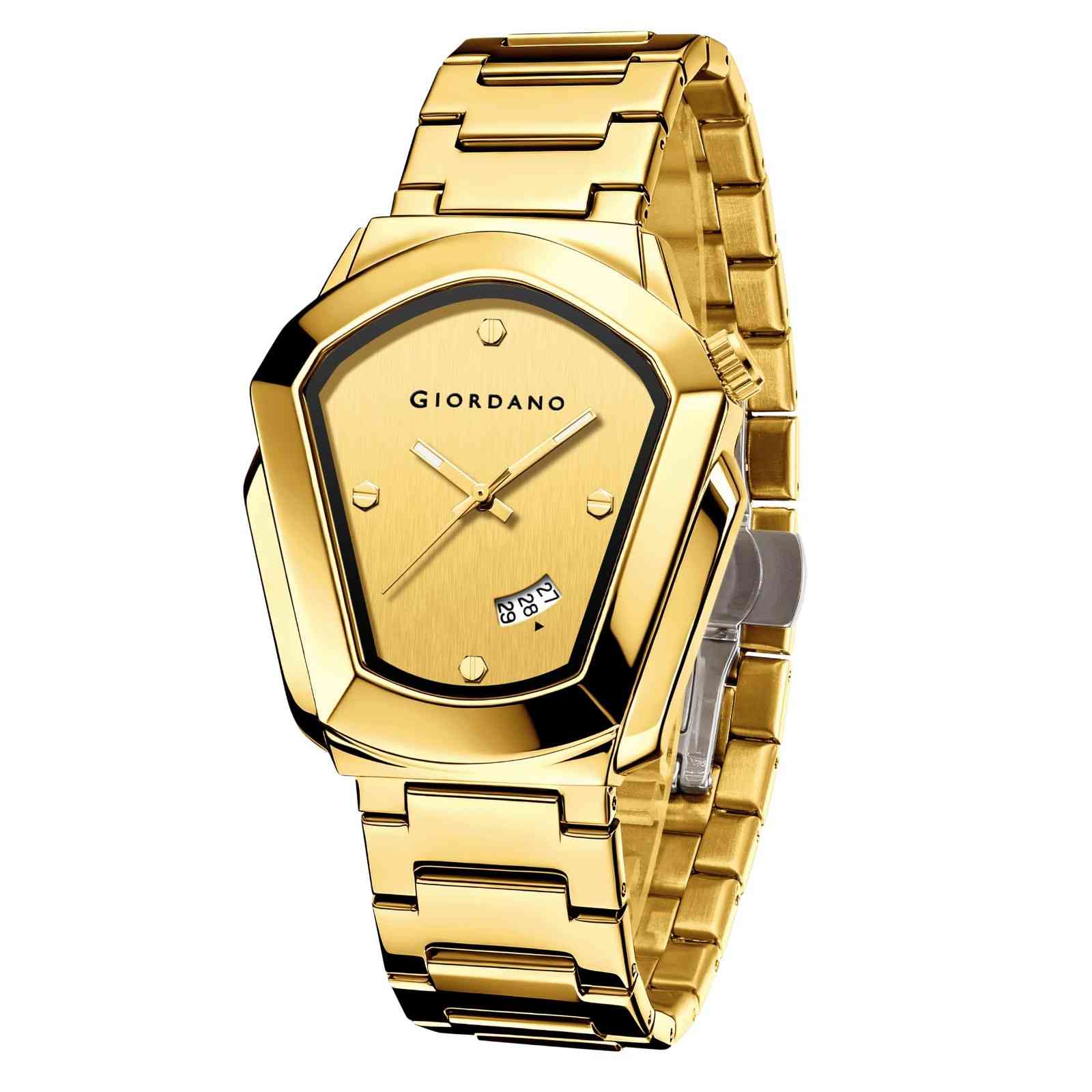 GIORDANO Elegant Analog Watch for Men with Unique Pentagon Dial, Stainless Steel Strap, Date Display, Water Resistant - GZ-50175-44