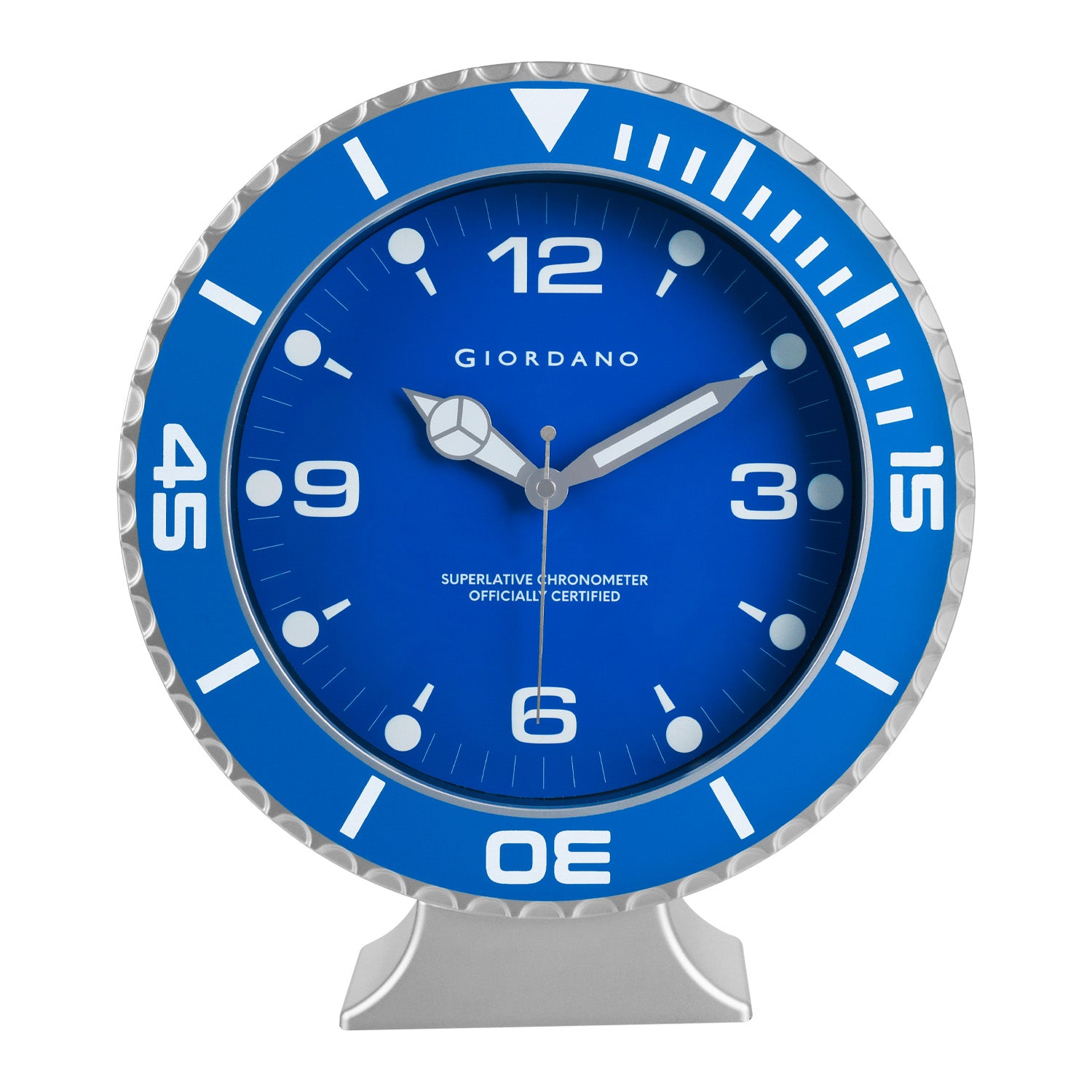 Giordano Wall Clock, Silent Sweep Non-Ticking Quartz Movement, Blue Dial, Blue Diver Style Bezel, Plastic Frame - GDCLTM2026BLU