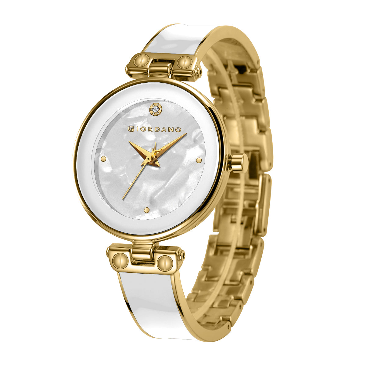Giordano Designer Analog Watch for Women – Glossy Round Dial & Bracelet Style Stainless Steel Strap | GZ-60099-88