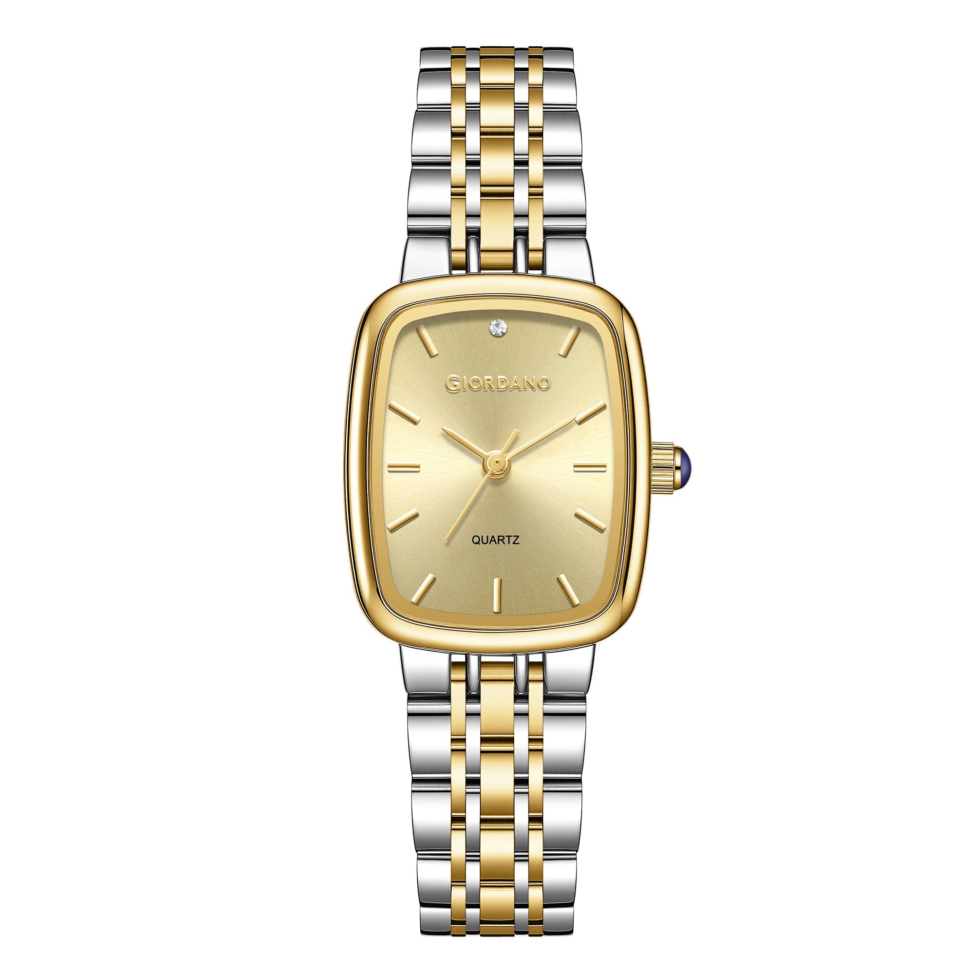 Giordano Analog Quartz Watch for Women with Rectangular Gold Dial, Blue Crown, Silver and Gold Stainless Steel Strap - GZ-60150-11
