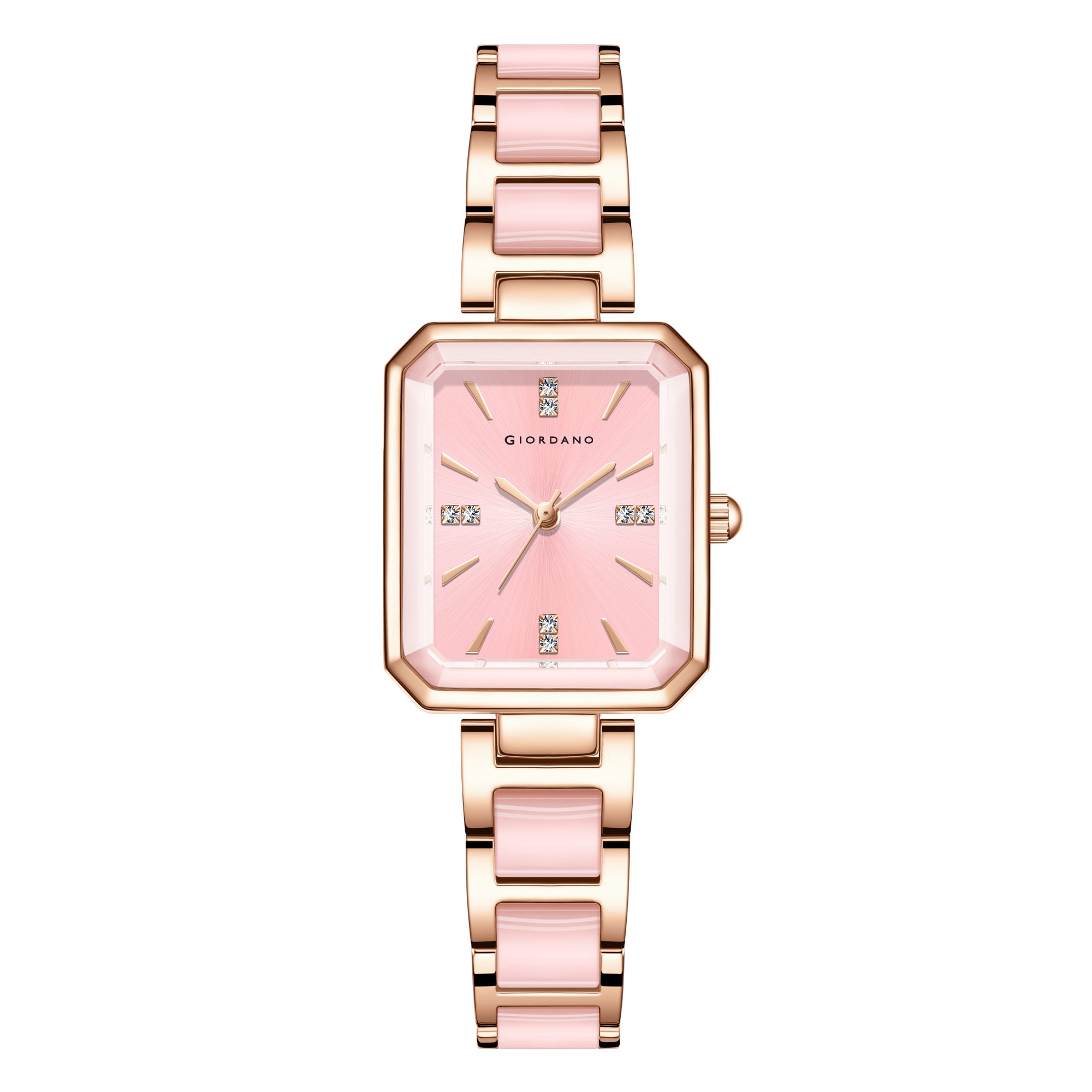 Giordano Classic  Rectangular Dial Watch for women with Crystal Markers and dual tone stainless steel Strap GZ-60101-22